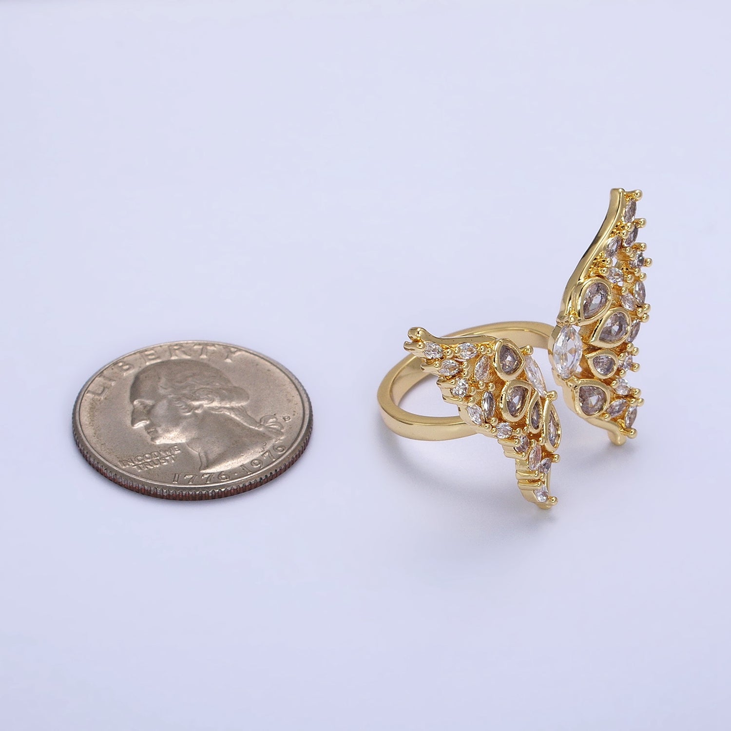 16K Gold Filled Wings Butterfly Mariposa Teardrop Marquise Open Ring in Gold & Silver | AB1410 AB1411 - DLUXCA