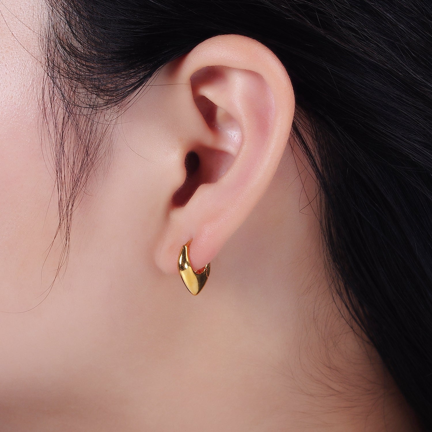 24K Gold Filled Sphere Triangle Dome Huggie Earrings | AE1010