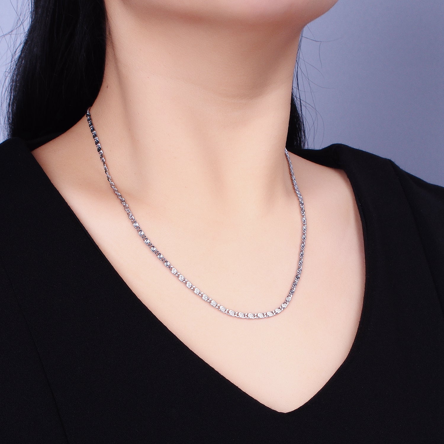 Dainty Scroll Chain - 2.5mm wide Silver Necklace Chain 19.75 inch  WA173 - DLUXCA