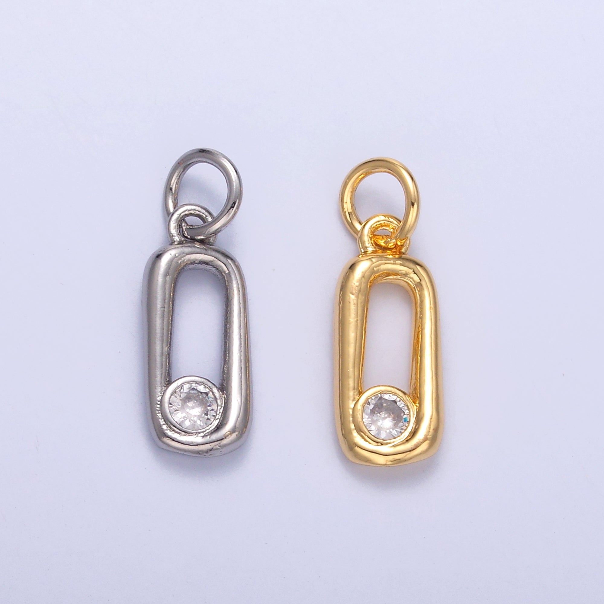 24K Gold Filled Clear CZ Oblong Link Charm in Gold & Silver | N056