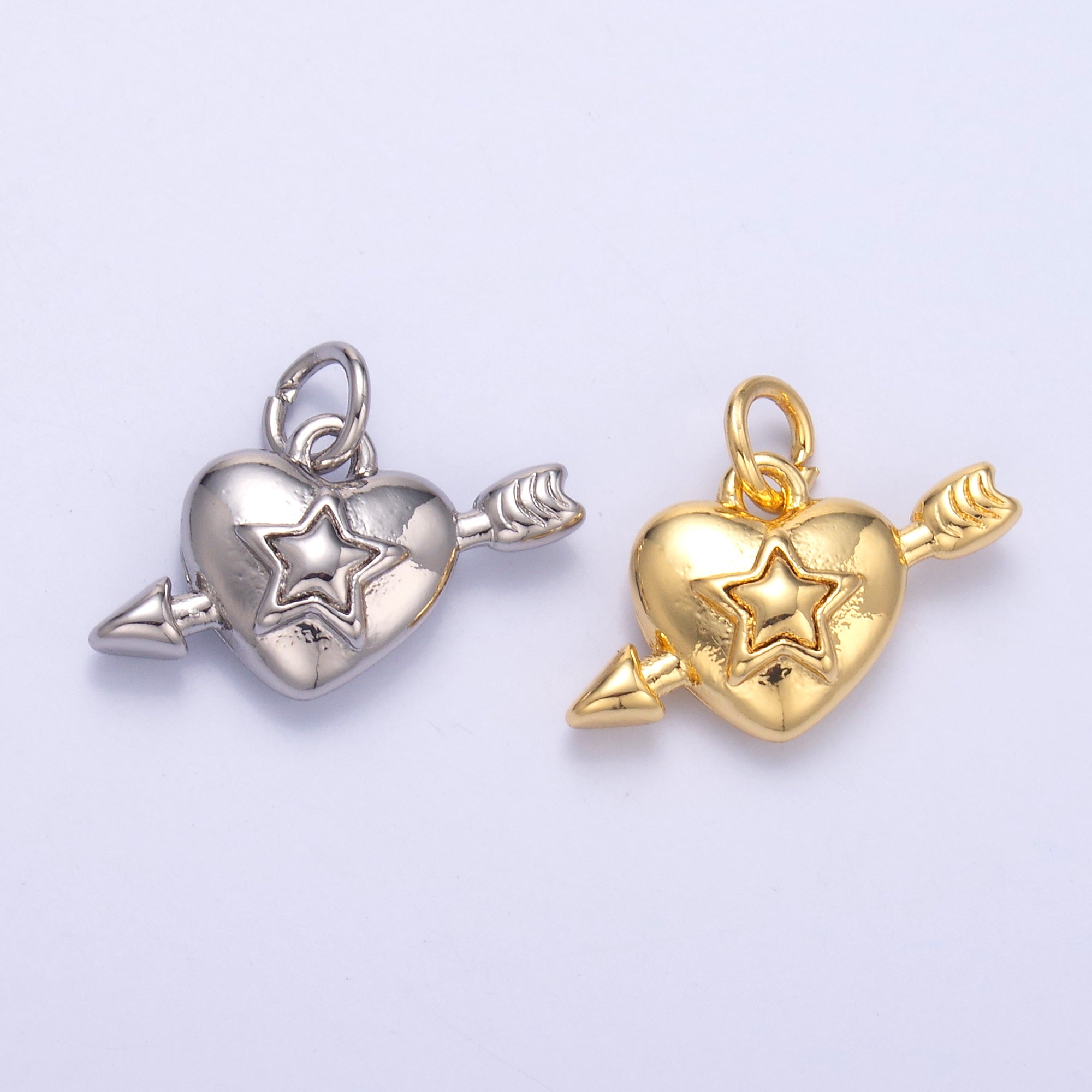 24K Gold Filled Star Cupid Heart Charm in Gold & Silver | C041