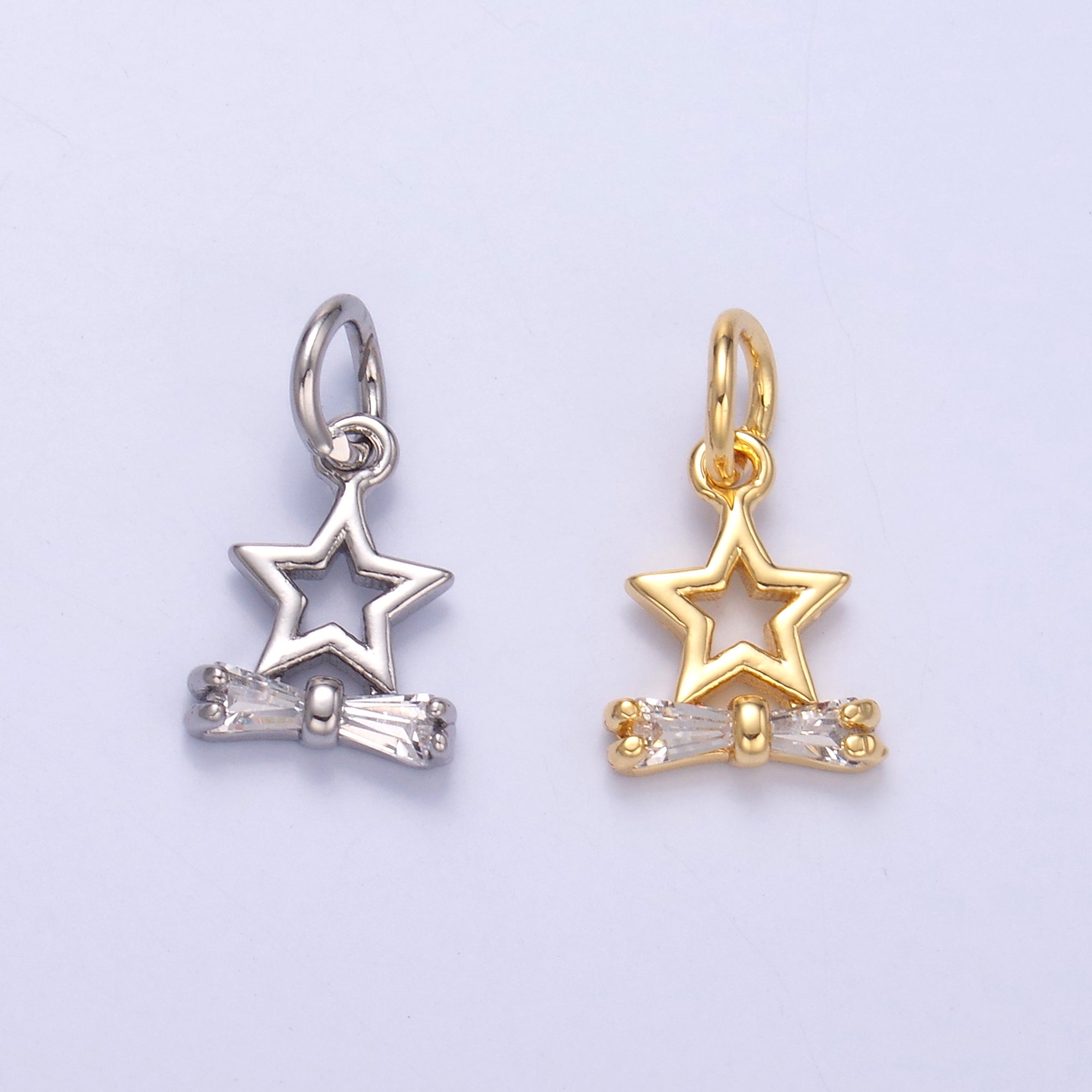 24K Gold Filled Bow Ribbon Star Celestial Mini Charm in Gold & Silver | C042