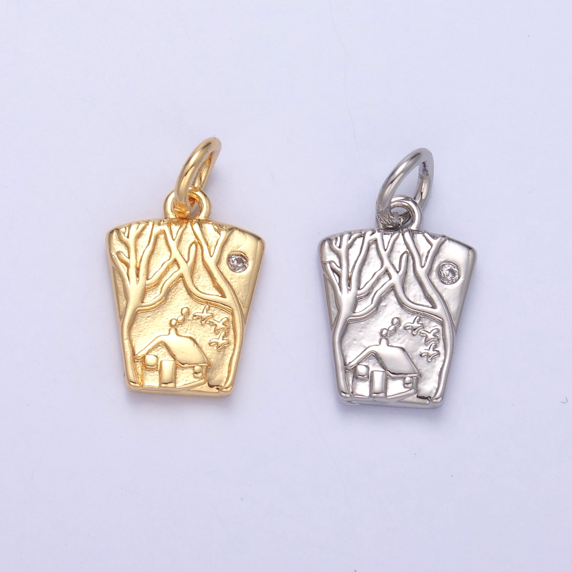 24K Gold Filled Wooden Cabin House in Forest Charm in Gold & Silver | N009