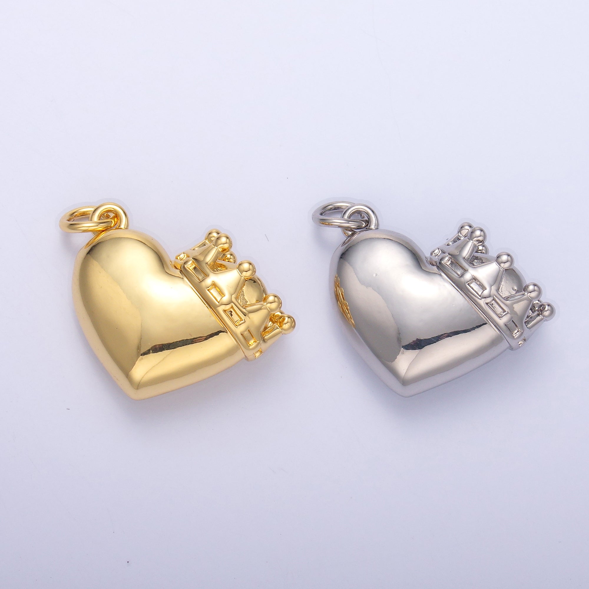 24K Gold Filled Chubby Heart Crown Charm in Gold & Silver | C038