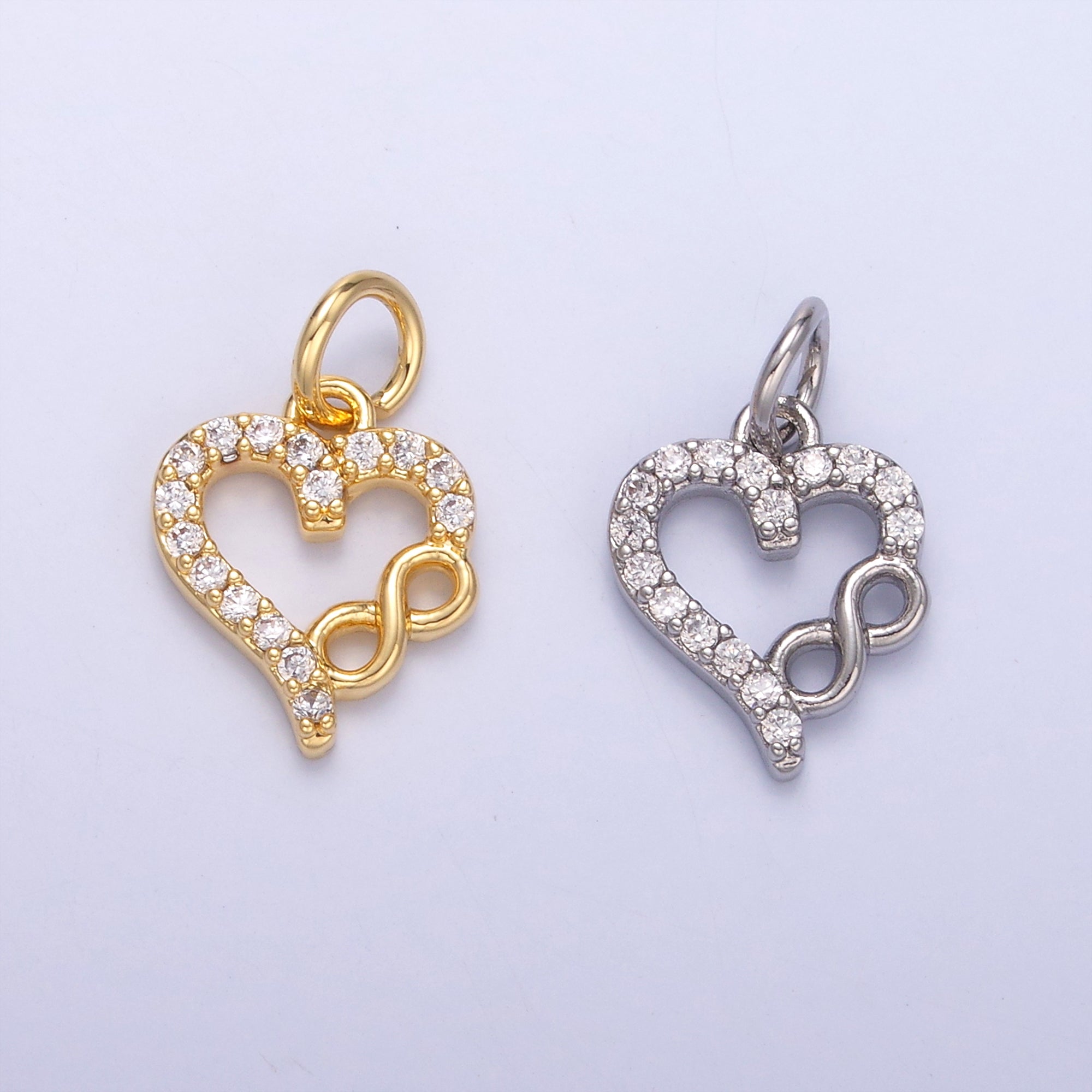 24K Gold Filled Micro Paved CZ Infinite Heart Charm in Gold & Silver | N023