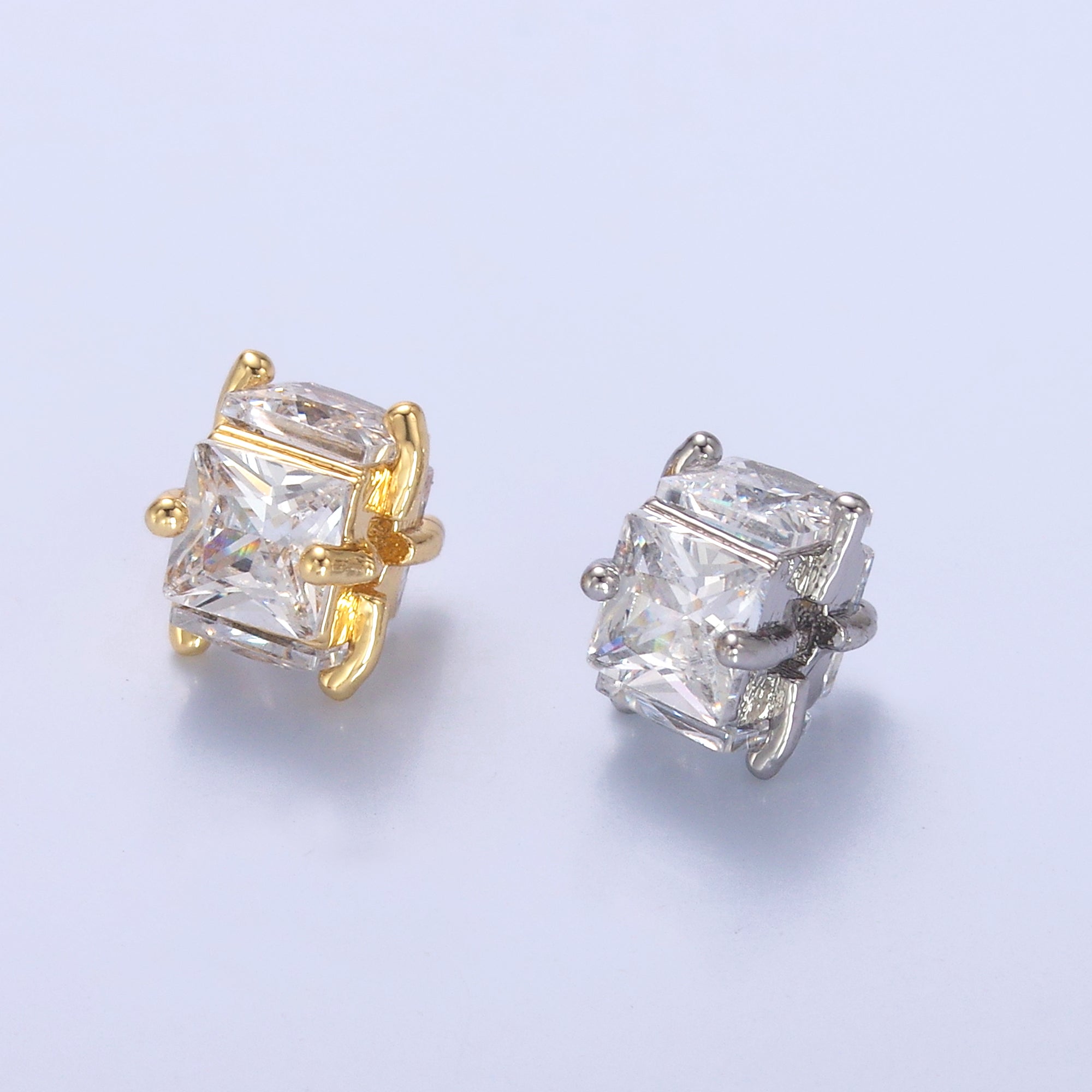 24K Gold Filled Clear CZ Baguette Square Rhondelle Bead in Gold & Silver | B641