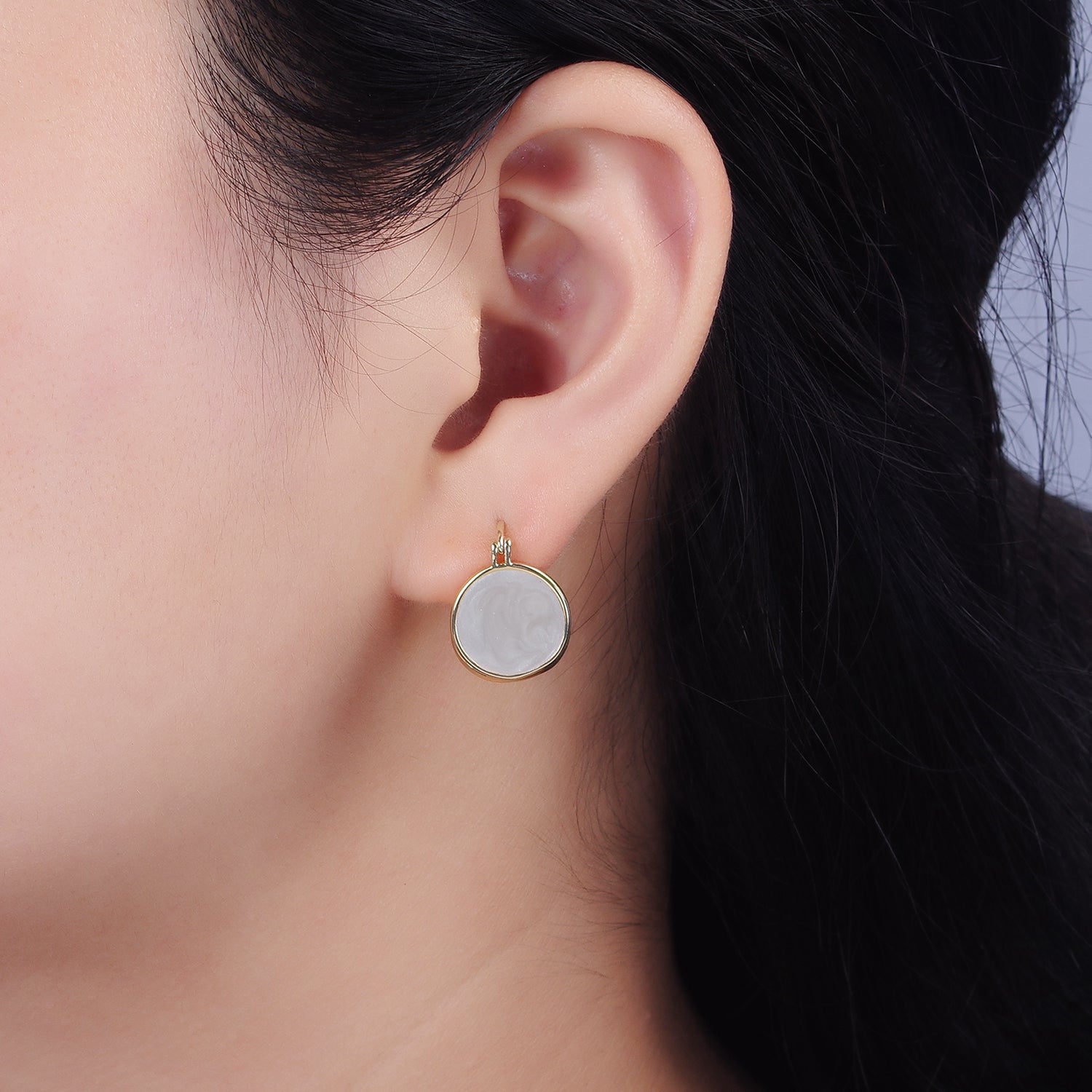 14K Gold Filled Teal, White Enamel Round Triangle Latch Hoop Earrings | AE996 AE997 - DLUXCA