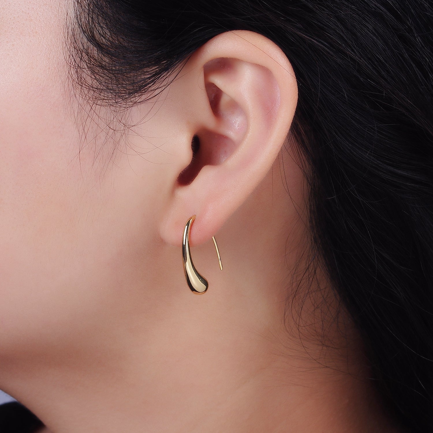 14K Gold Filled Molten Drop Minimalist French Hook Earrings | AE966 - DLUXCA