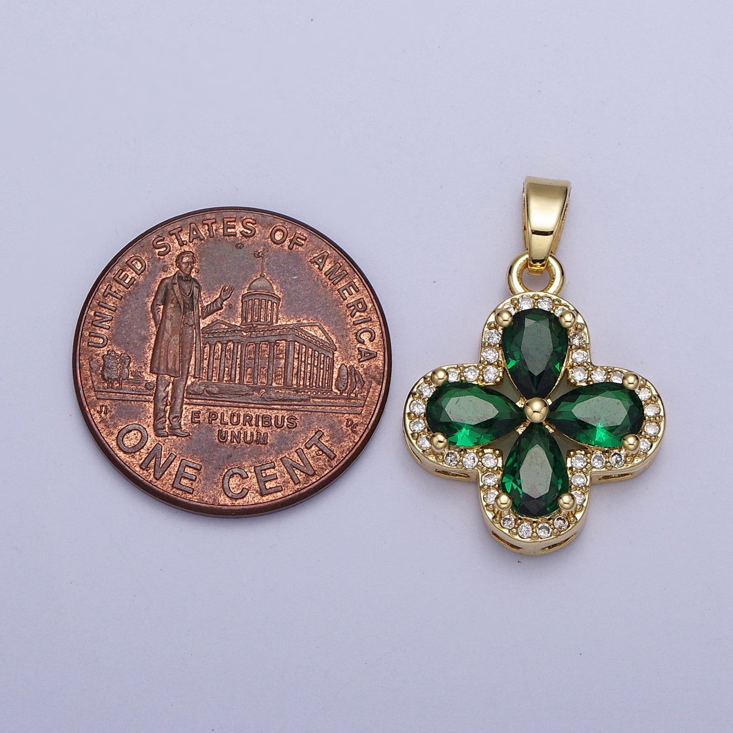 Micro Paved Quatrefoil Lucky Clover Pendant with Teardrop Cubic Zirconia Pendant For DIY Necklace Making | X-516-X-519