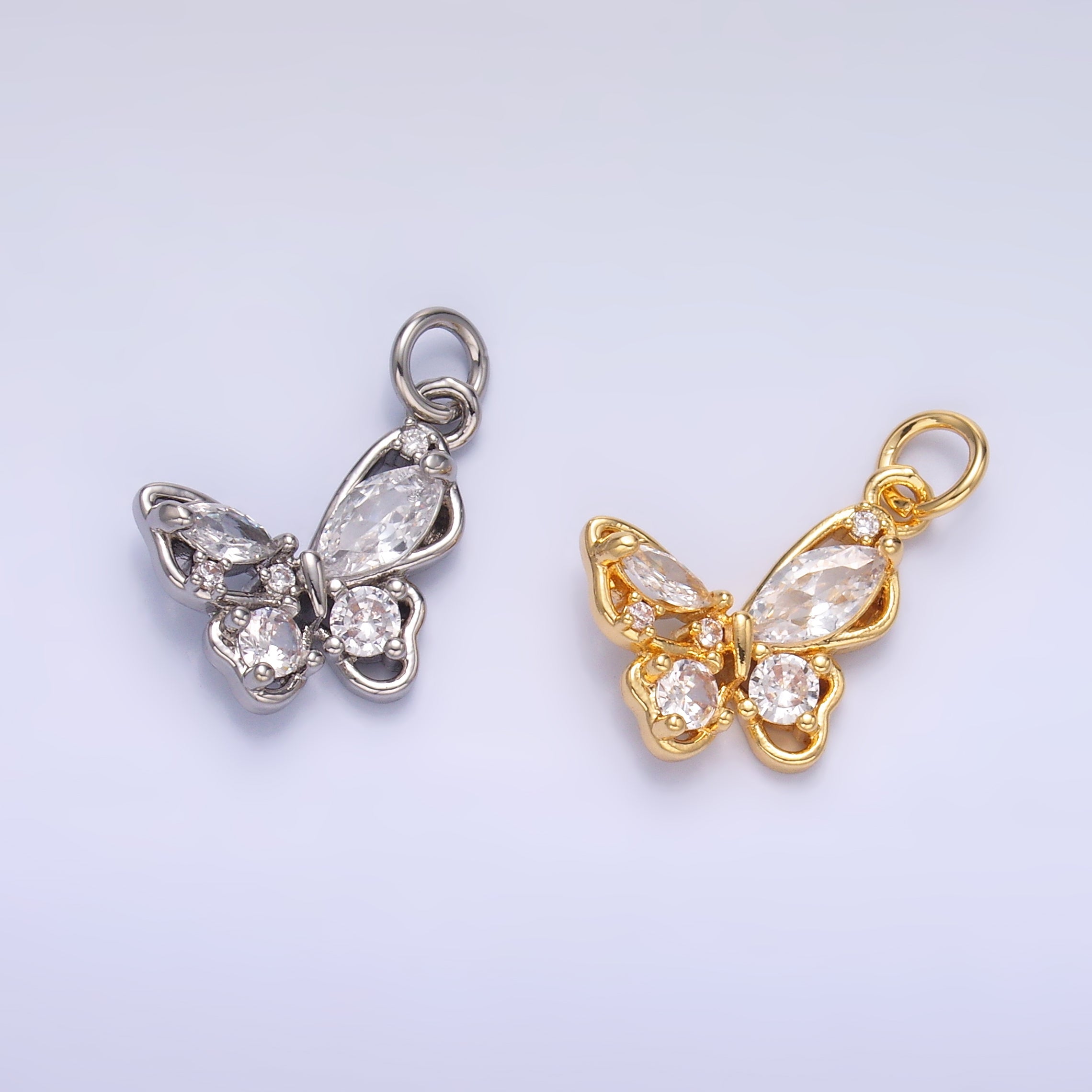 24K Gold Filled Cluster CZ Butterfly Insect Mini Charm in Gold & Silver | C034