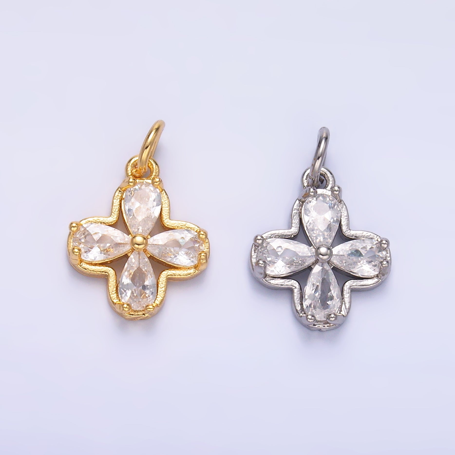 24K Gold Filled Clear CZ Bezel Flower Mini Charm in Gold & Silver | C033