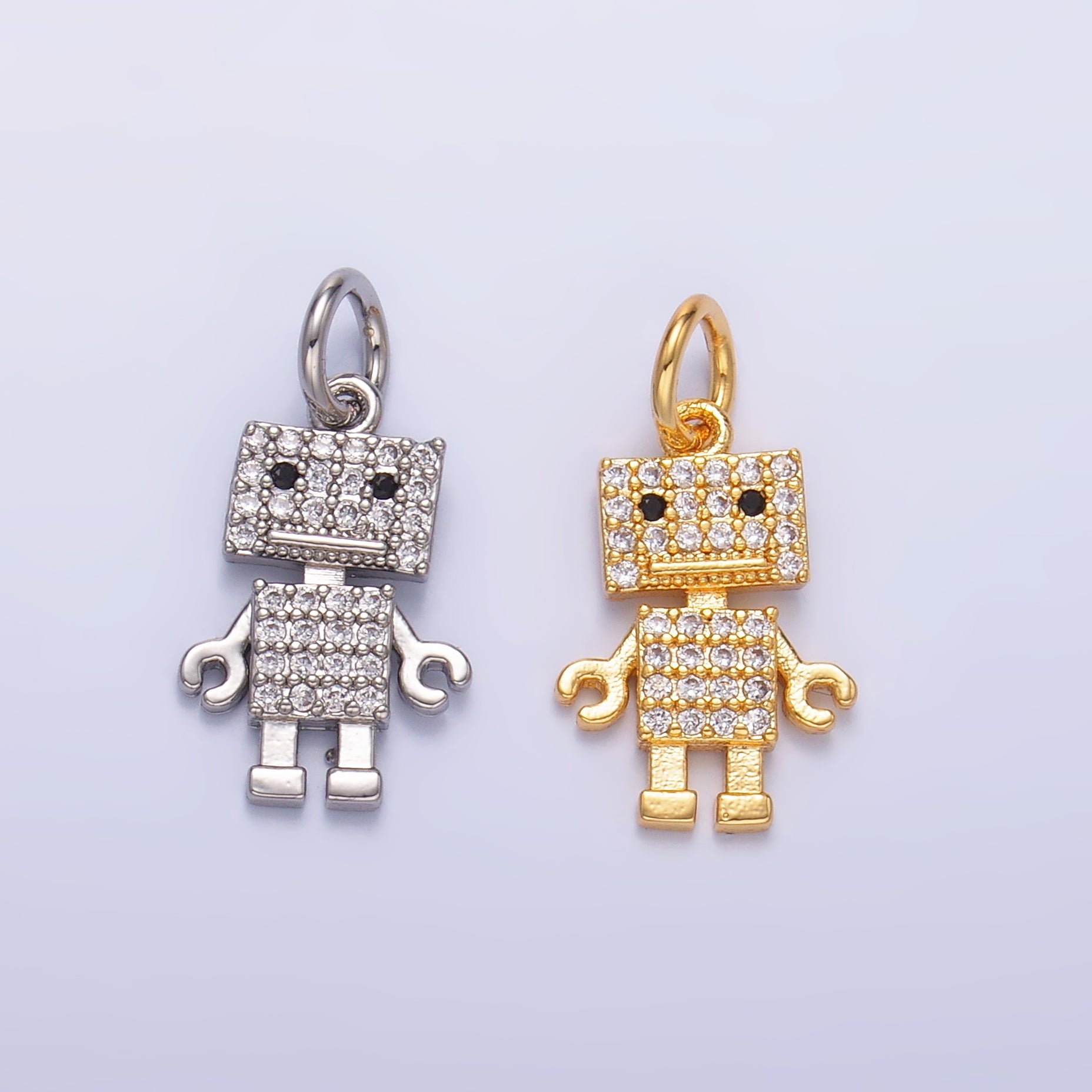 Mini Cubic Zirconia Robot Charm in Gold Silver C019