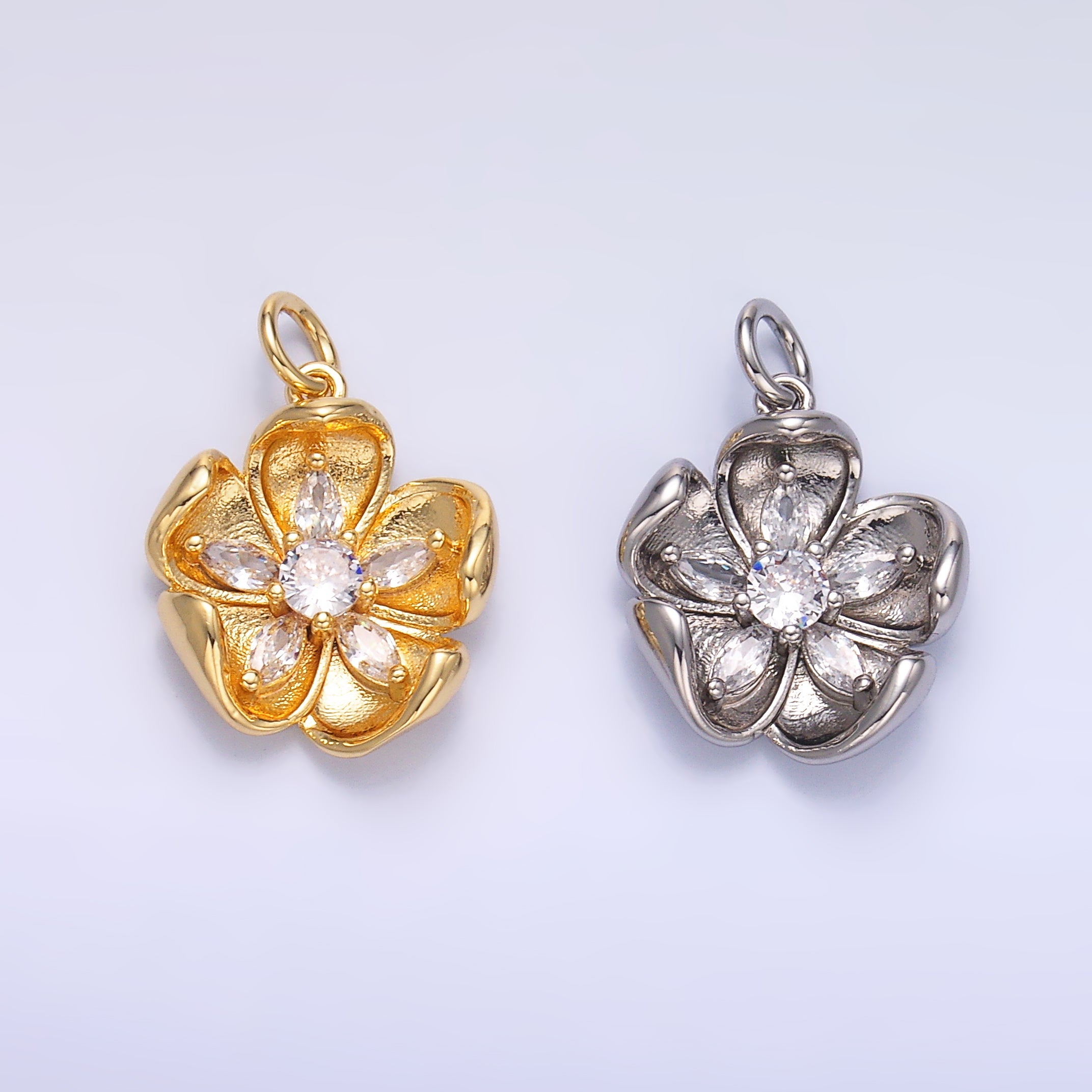 24K Gold Filled CZ Flower Mini Charm in Gold & Silver | C014