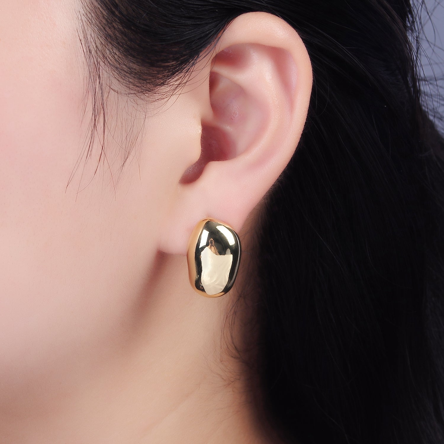 14K Gold Filled 20mm Abstract Hammered Oval Bean Minimalist Stud Earrings | AE370