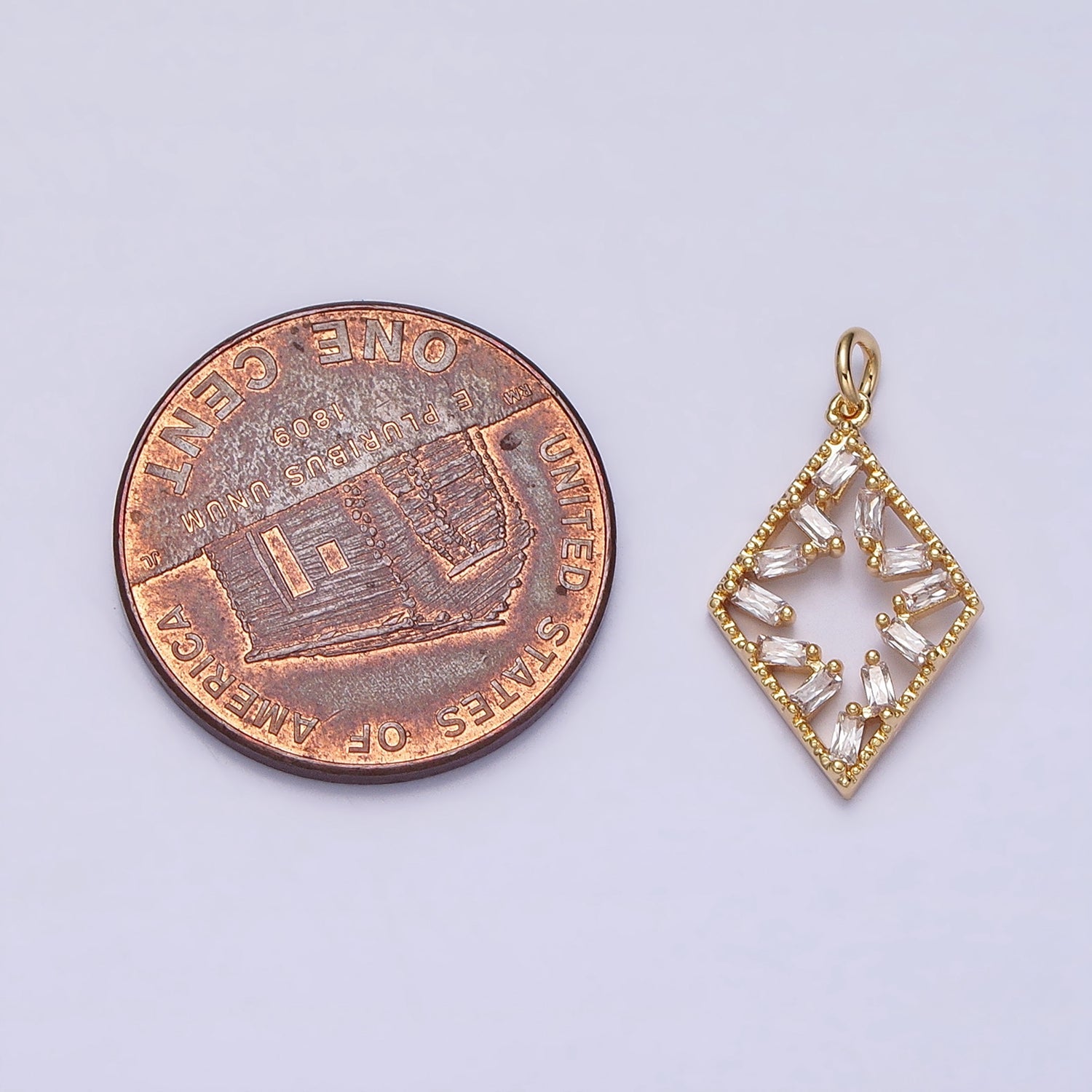 16K Gold Filled Open Rhombus Clear Baguette CZ Add-On Charm in Gold & Silver | AC1211 AC1212