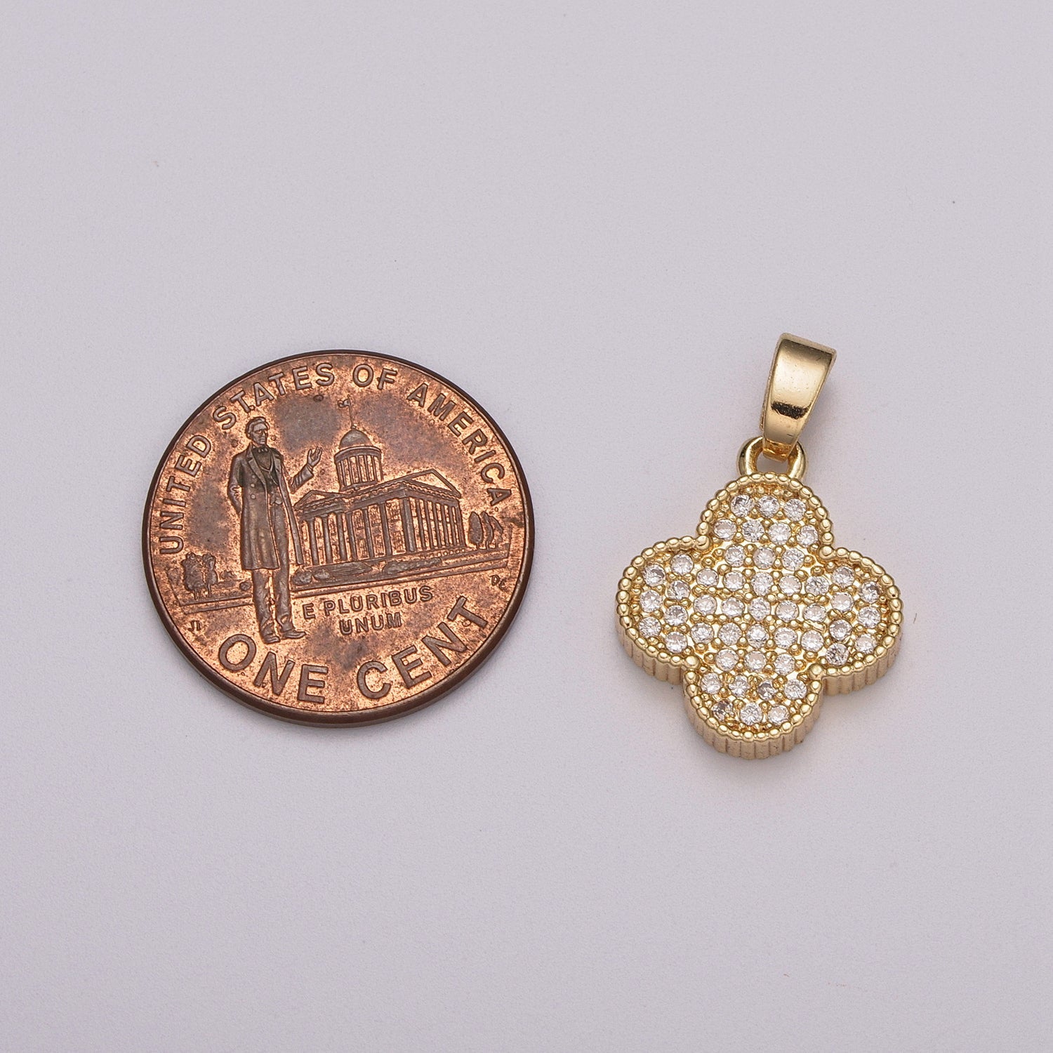 Micro Pave 18k Gold Filled Clover Pendant Minimalist Lucky Jewelry Supply Component - DLUXCA
