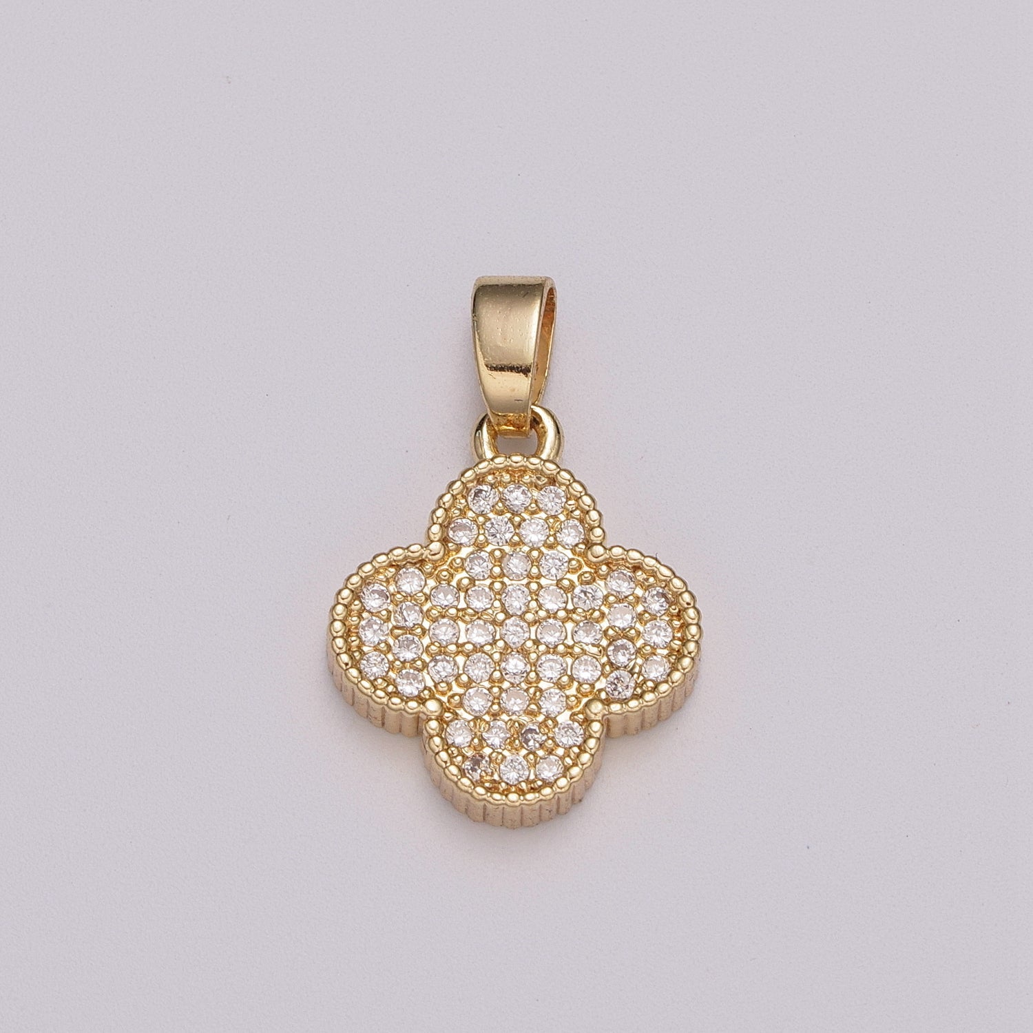 Micro Pave 18k Gold Filled Clover Pendant Minimalist Lucky Jewelry Supply Component - DLUXCA