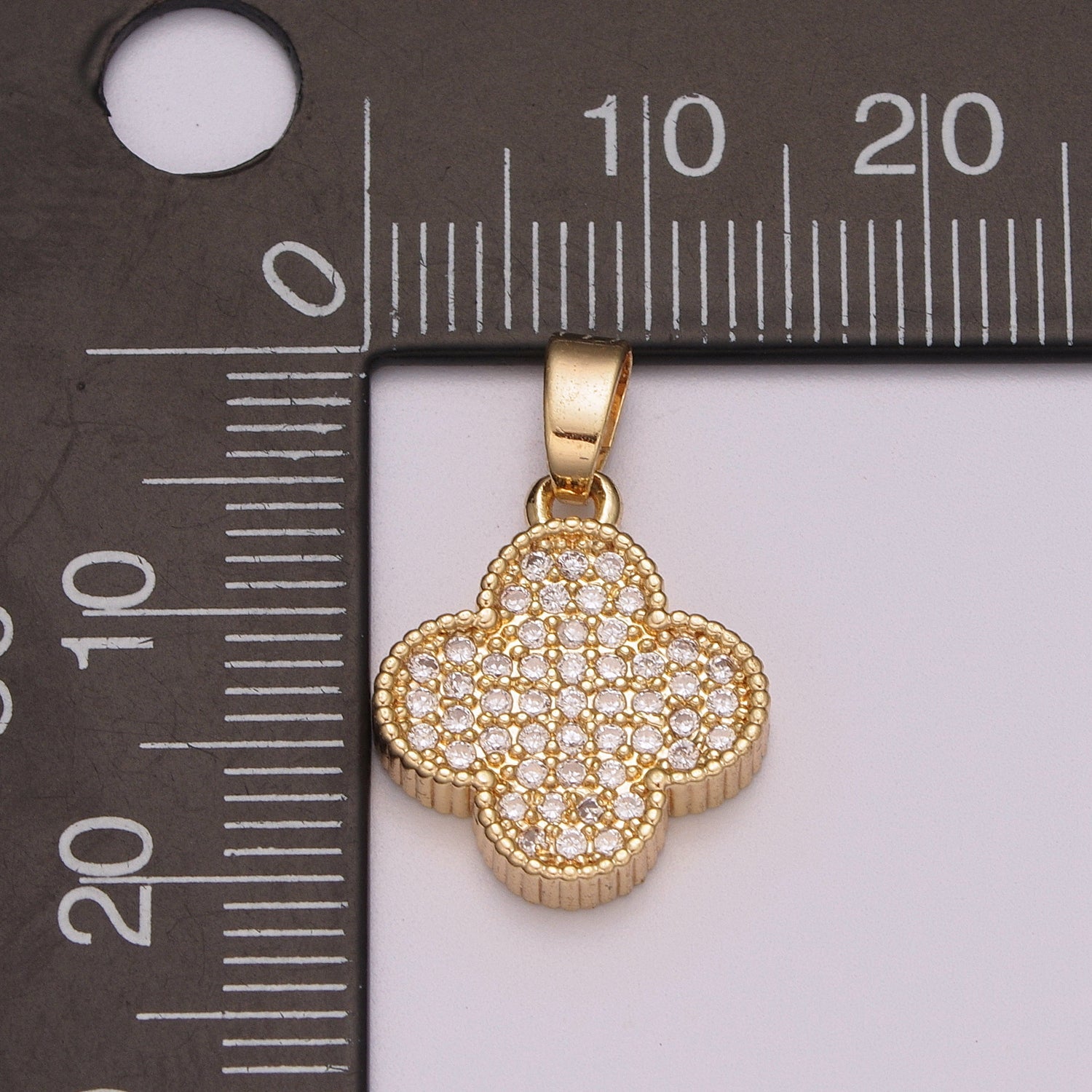 Micro Pave 18k Gold Filled Clover Pendant Minimalist Lucky Jewelry Supply Component - DLUXCA