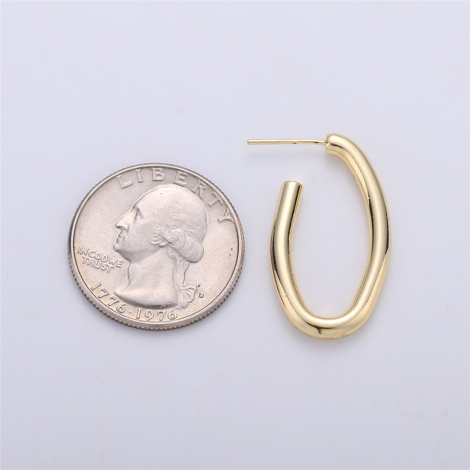 24K Gold Filled 30mm Abstract Band Oblong J-Shaped Hoop Earrings | K232 - DLUXCA