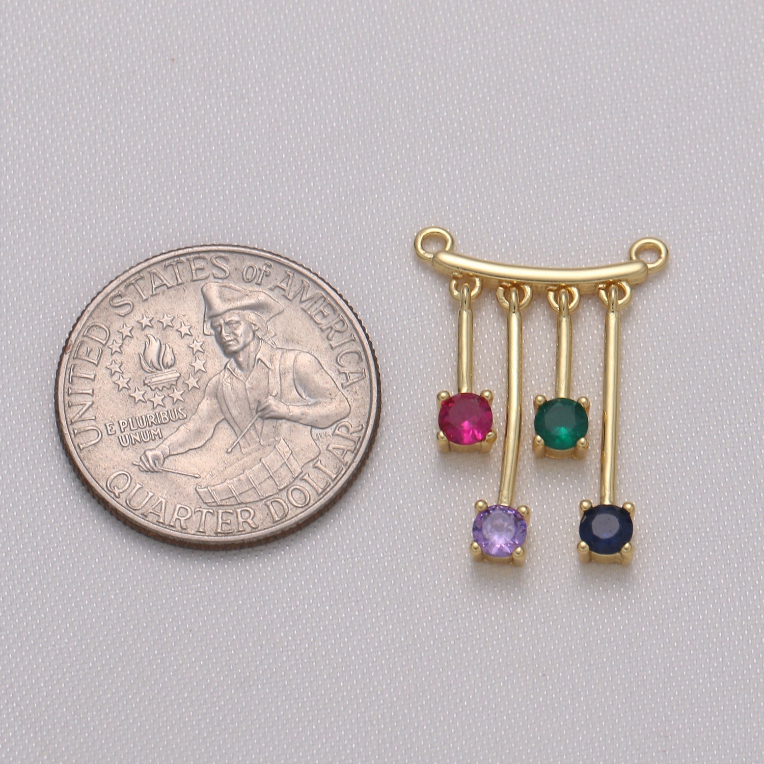 Four Colors Hanging Crystals on Gold Plated Curve Shape Connector, CZ Crystal for Jewelry Supply Component GP-860