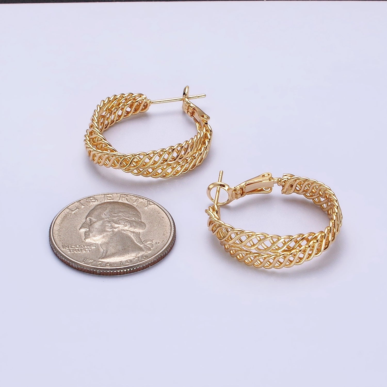 Gold Woven Hoop Earrings, Gold Braided Hoop Earrings Silver Modern Earring AB932 AB936 - DLUXCA