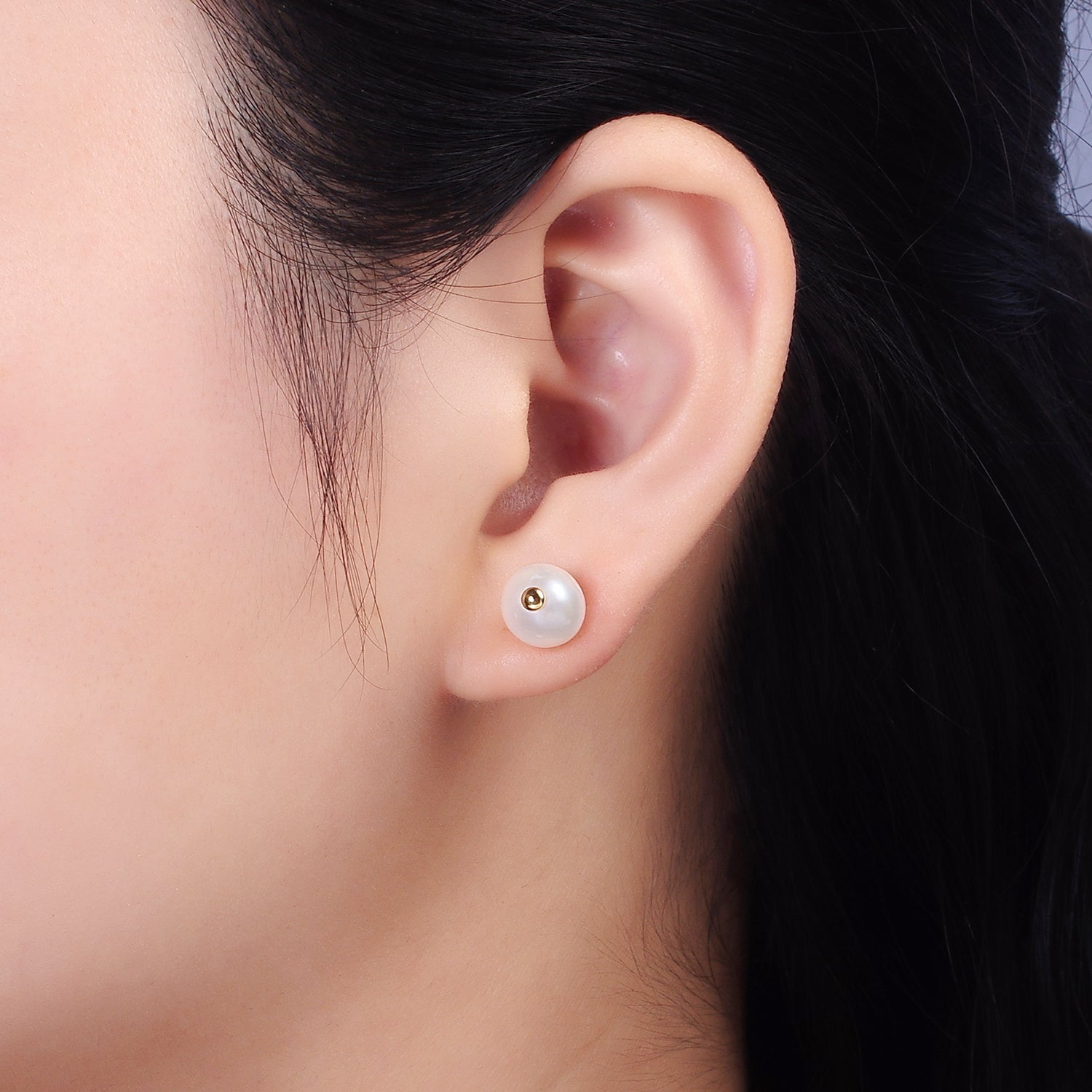 14K Gold Filled Pearl Button Minimalist Stud Earrings | AE907 - DLUXCA