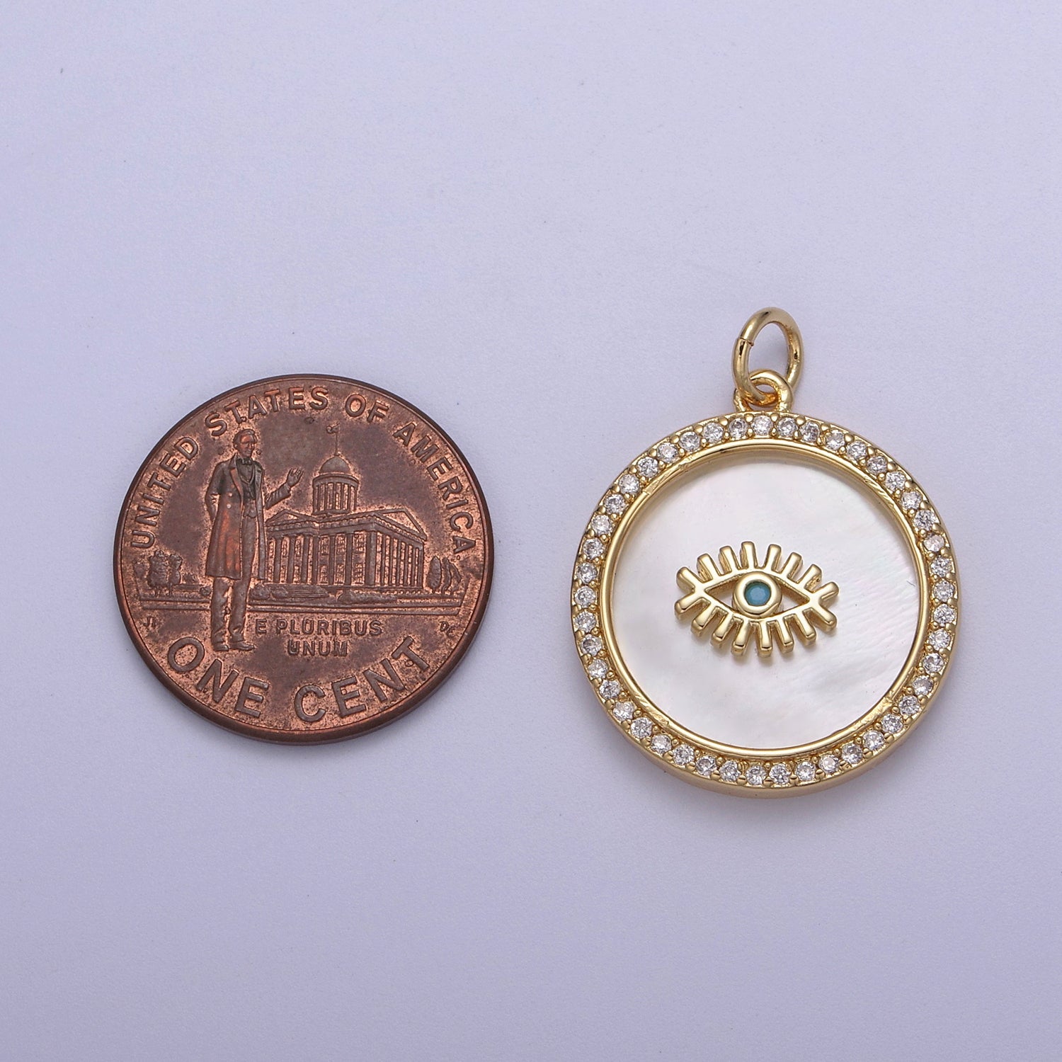 14K Gold Filled Medallion Charm Mother of Pearl, Micro Pave Evil eye Pendant For Minimalist Jewelry N-633 N-634