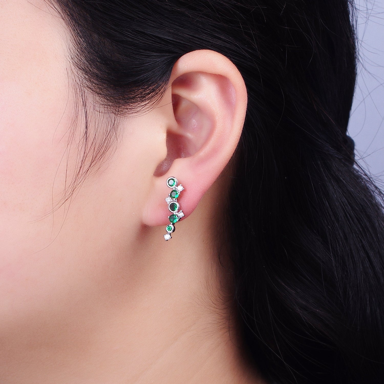 Emerald Green stud earring dainty ear crawler studs Cz stud earrings AB661 AB662 - DLUXCA