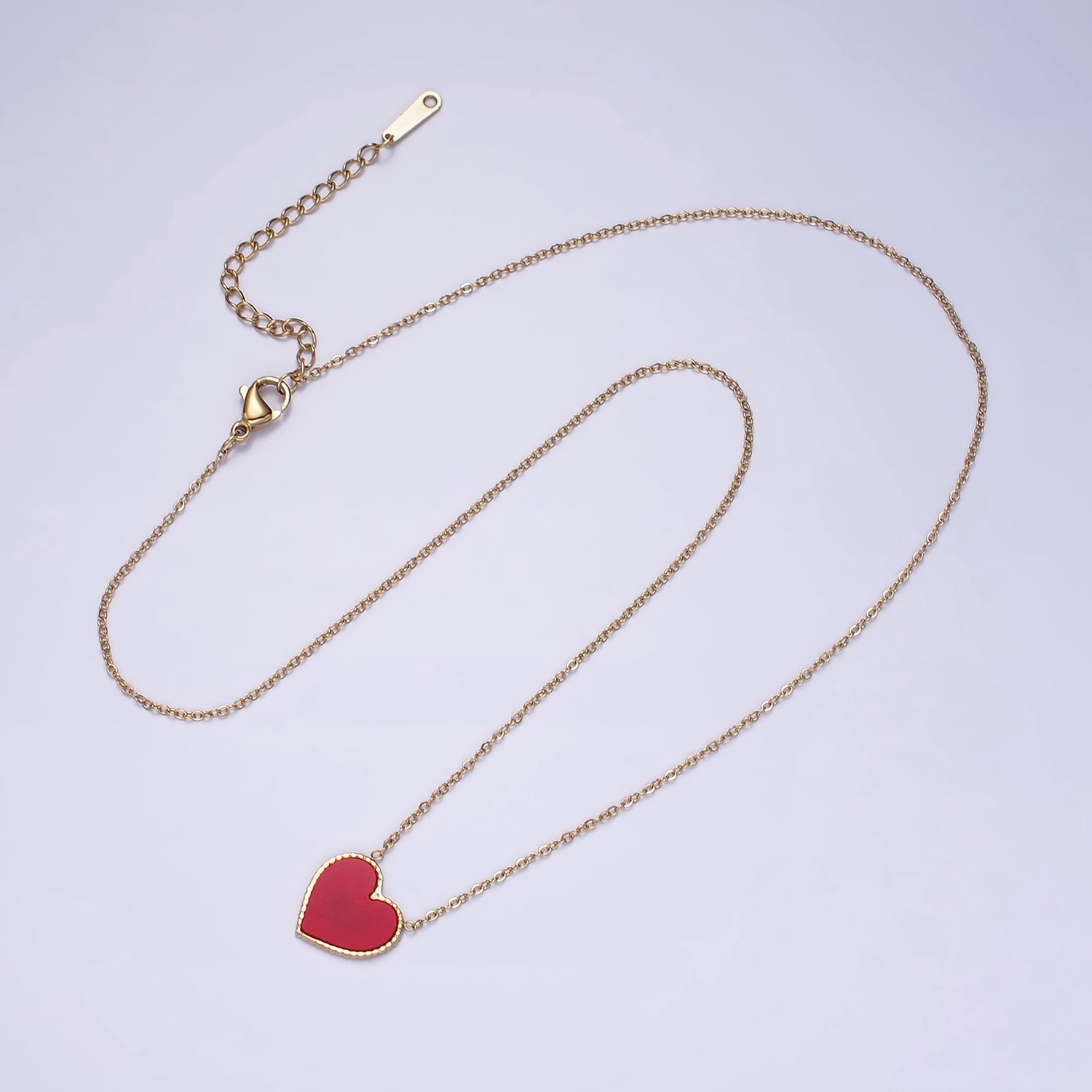 Stainless Steel Red Heart Enamel 1mm Dainty Cable 18 Inch Chain Necklace | WA-2044 - DLUXCA