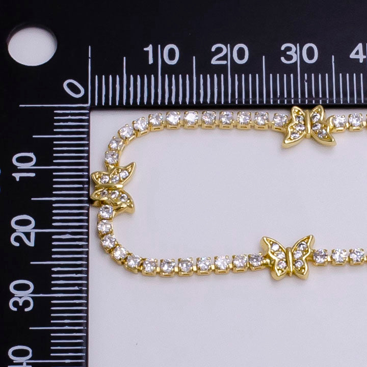 14K Gold Filled Clear Micro Paved CZ Butterfly Tennis Chain 7 Inch Bracelet in Gold & Silver | WA-2131 WA-2132 - DLUXCA