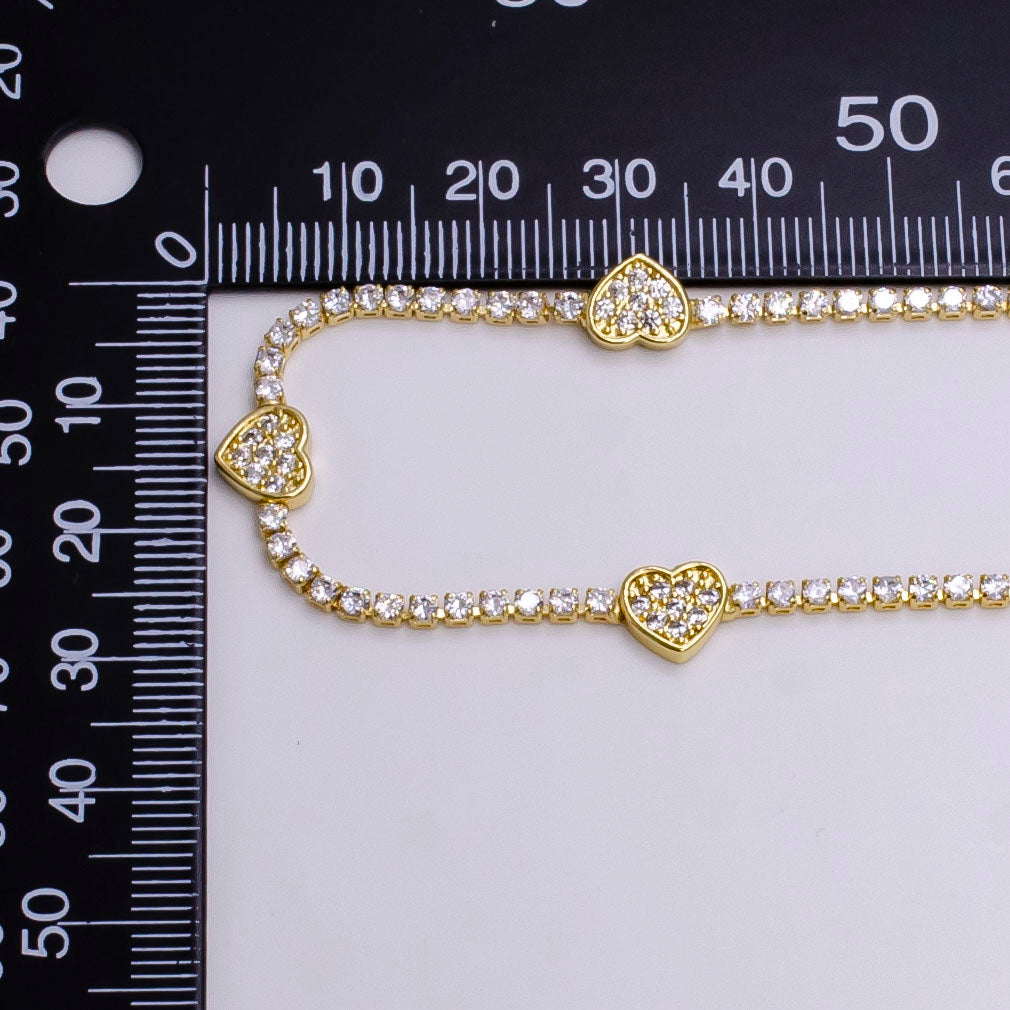 14K Gold Filled Clear Micro Paved CZ Heart Tennis Chain 7 Inch Bracelet in Gold & Silver | WA-2129 WA-2130 - DLUXCA