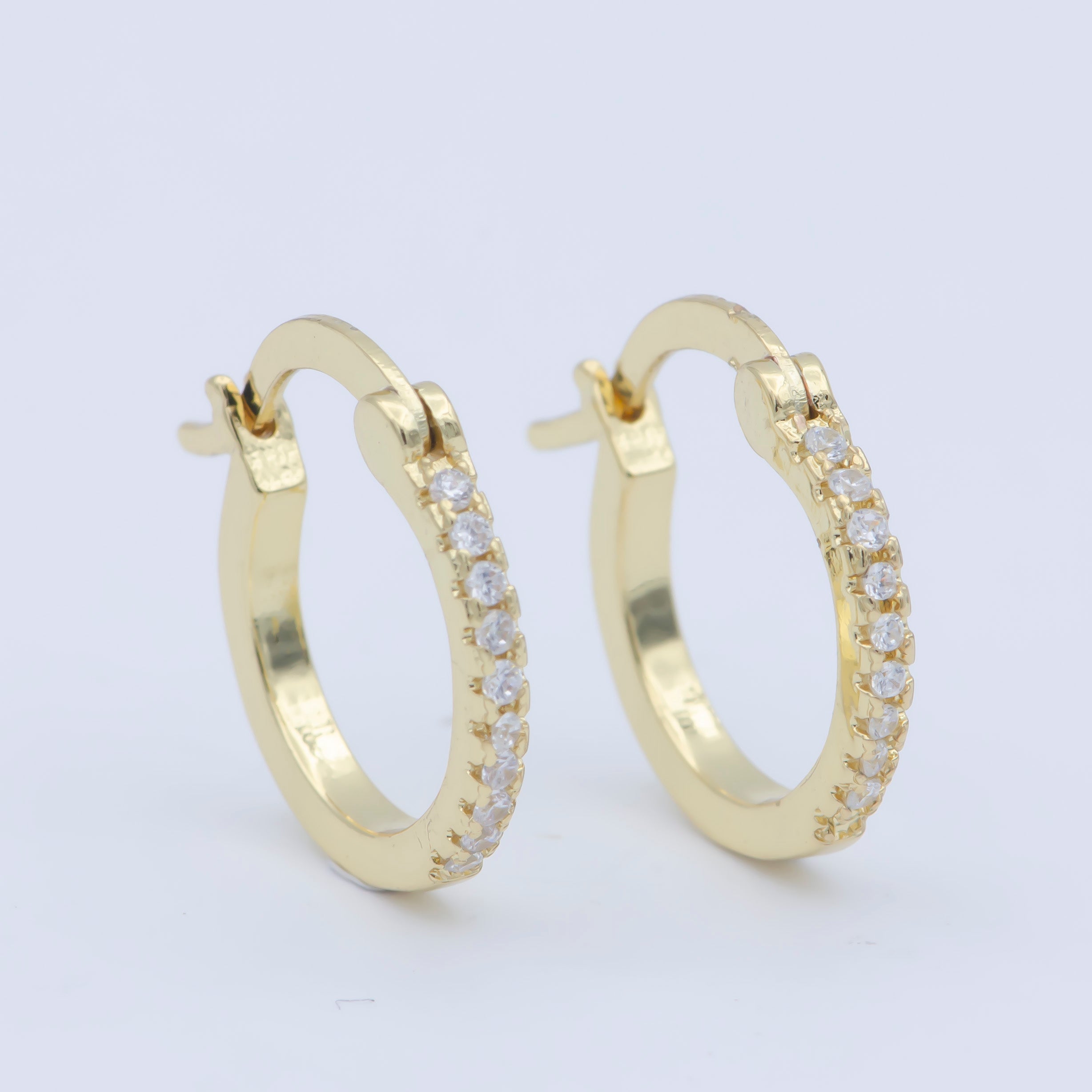 14K Gold Filled Clear Micro Paved 15mm Latch Hoop Earrings | Leo-770