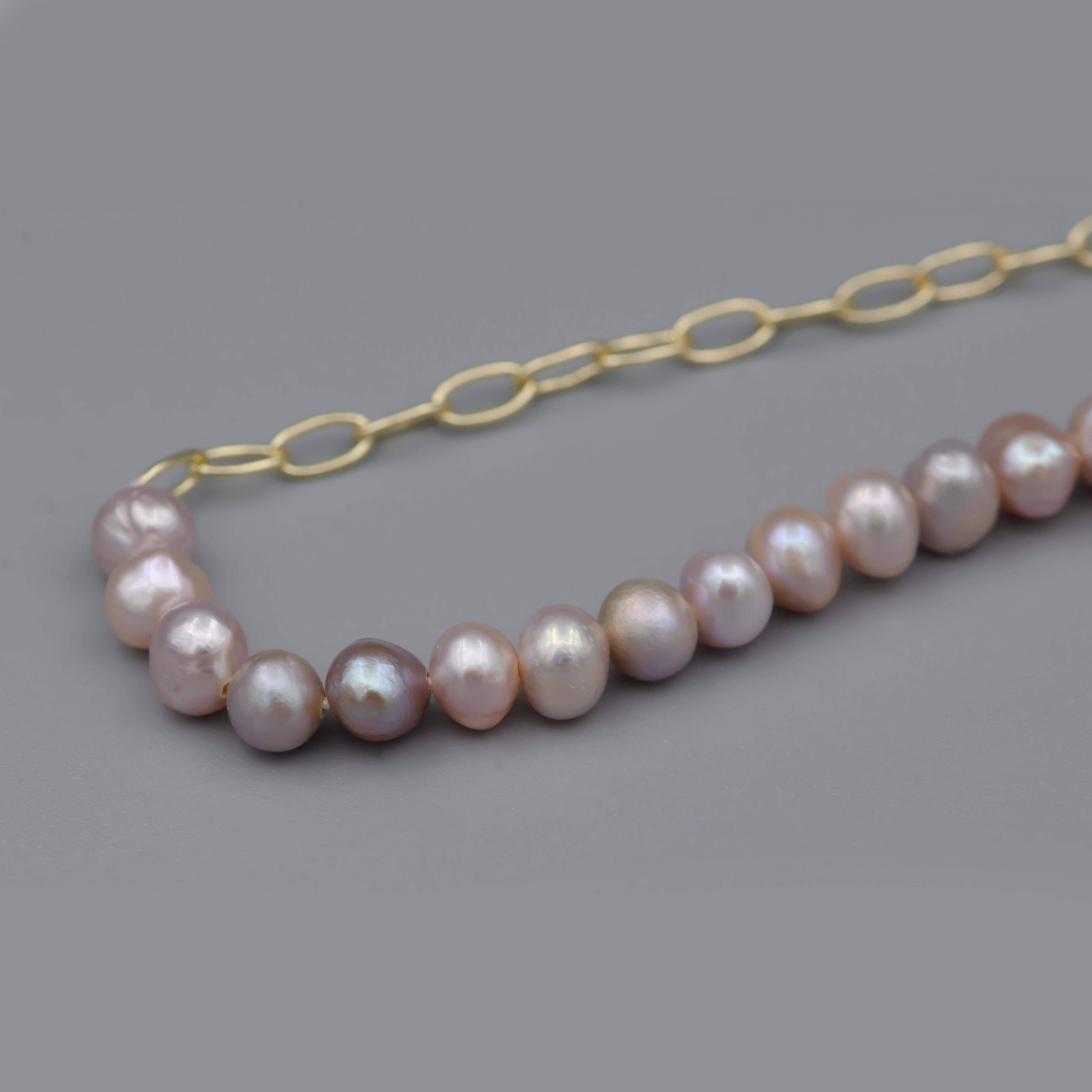 Fused 4mm Pink Pearl Beads necklace w/ 14k Gold Filled Necklace, Mixed Oval Link Chain Necklace Ready To Wear Two Tone Necklace - DLUXCA