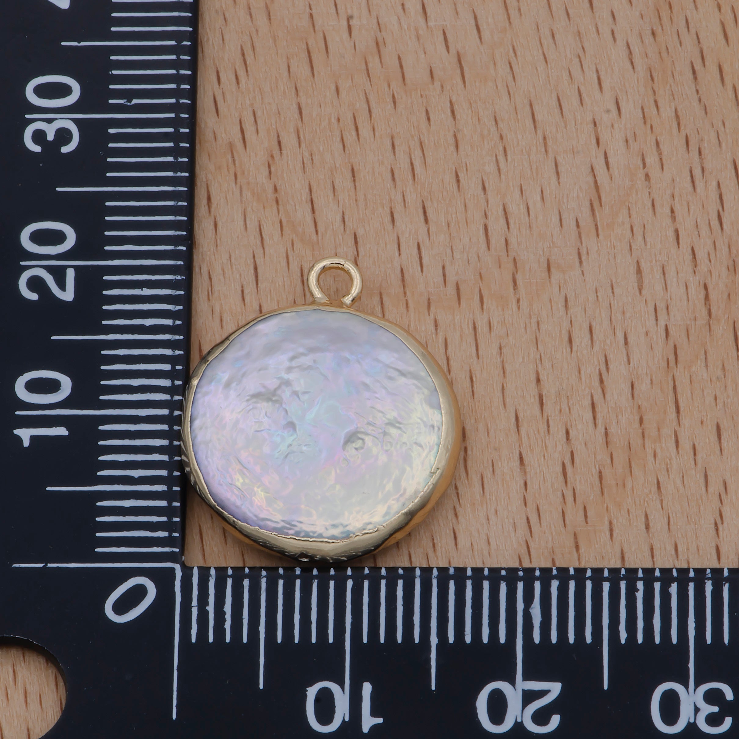 Natural Coin Pearl Charm 18mm Irregular Pearl Connector, Freeform Fresh Water Pearl Charm, Gold Plated Edged Pearl Jewelry Bulk - DLUXCA