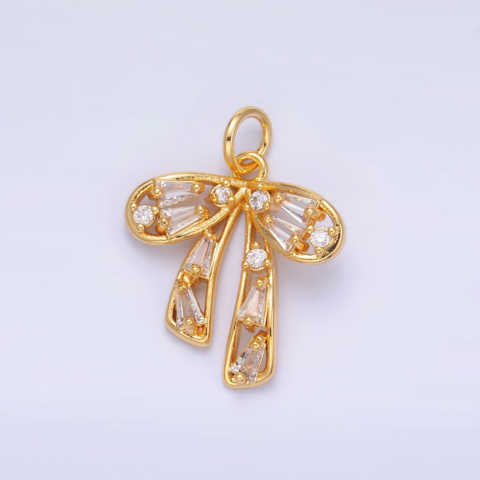 24K Gold Filled Baguette CZ Cluster Bow Pendant Charm | M261