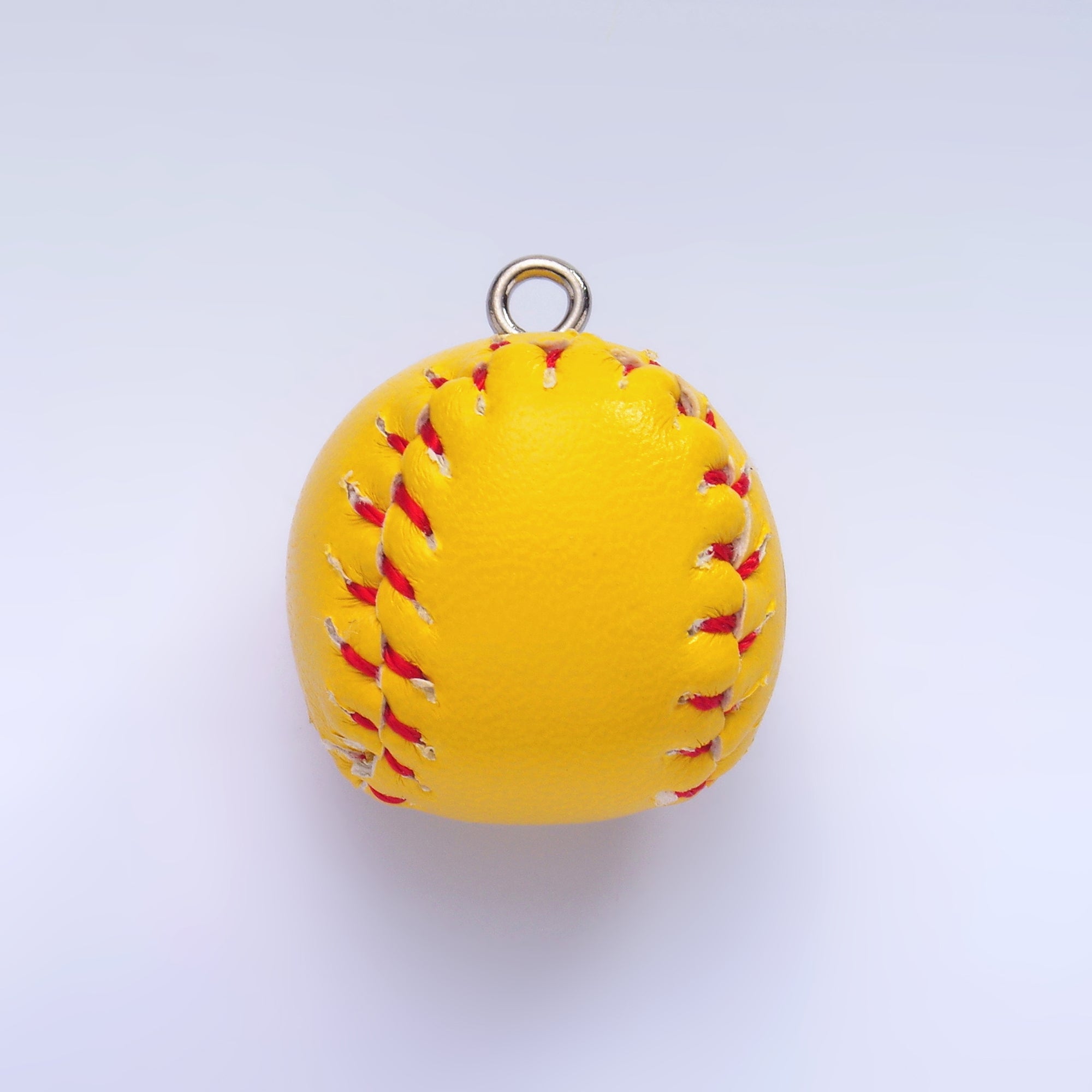 White Gold Filled White Baseball, Yellow Softball Leather Multidimensional 3D Charm | M466