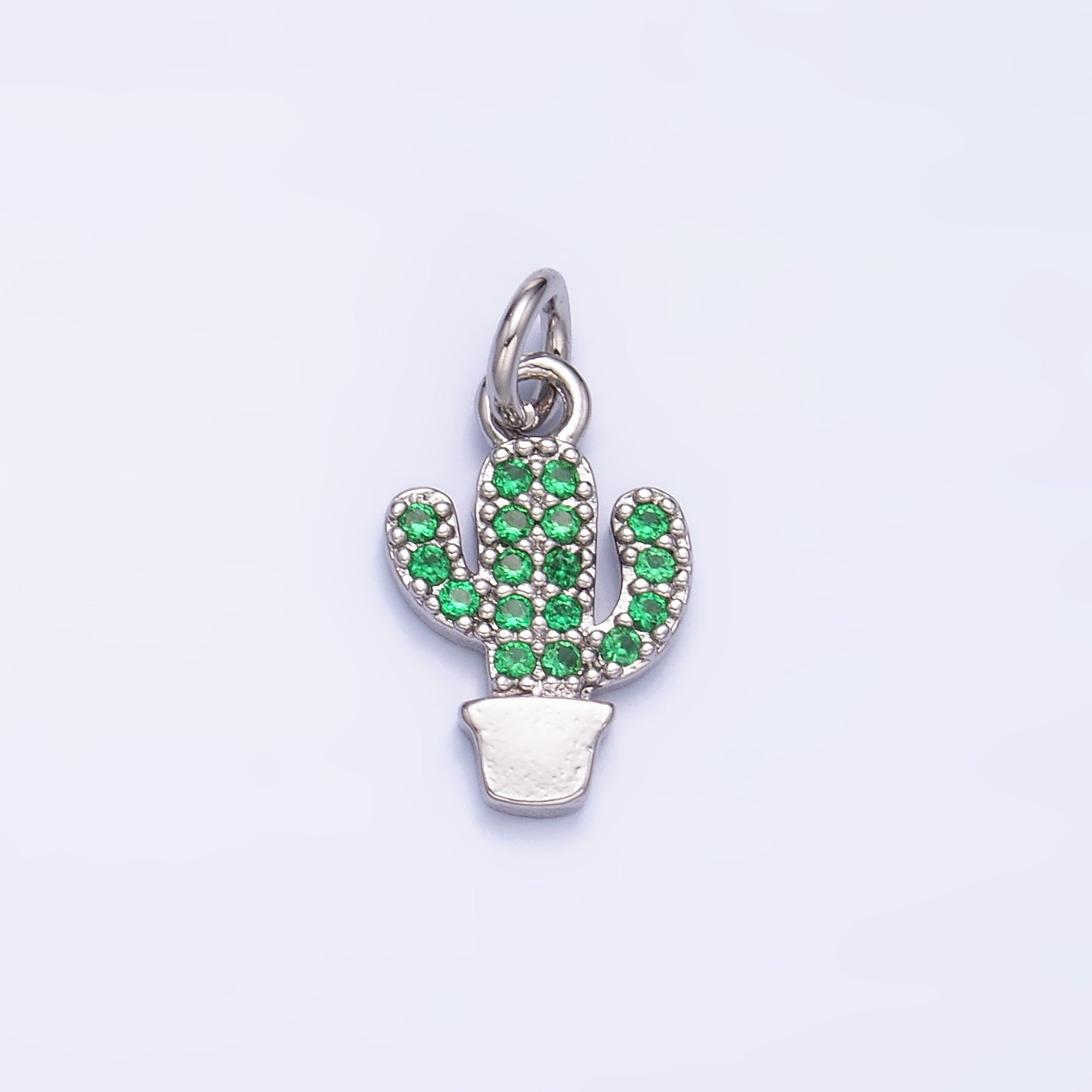 24K Gold Filled Green Micro Paved CZ Cactus Plant Charm in Gold & Silver | M709