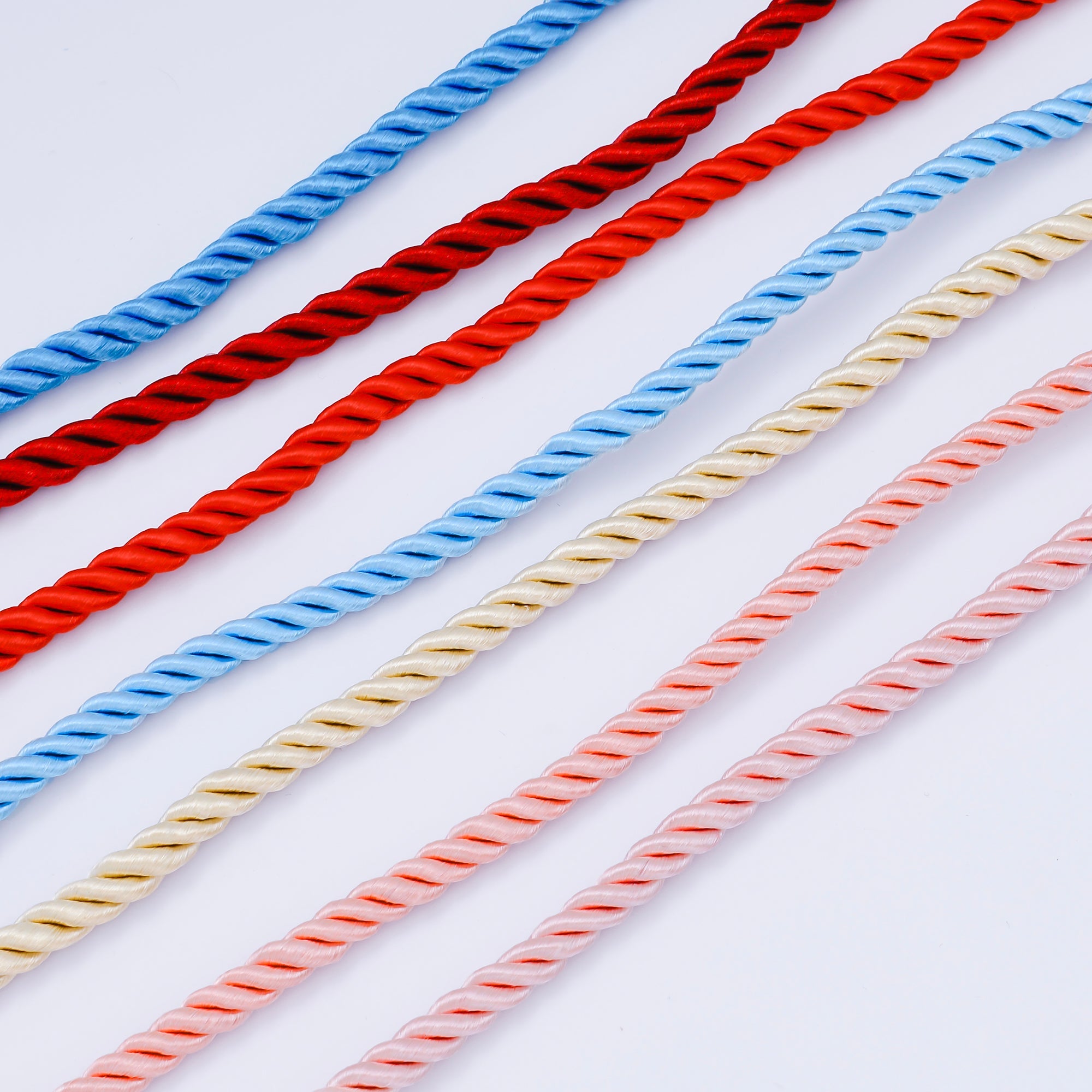 24K Gold Filled Red, Blue, Pink, Beige Twisted Braided Cord Chain Necklace | WA-2440 ~ WA-3830