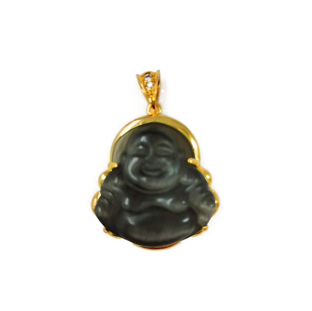 Black Natural Stone Buddha Jade Gold Filled Pendant - O170 - DLUXCA