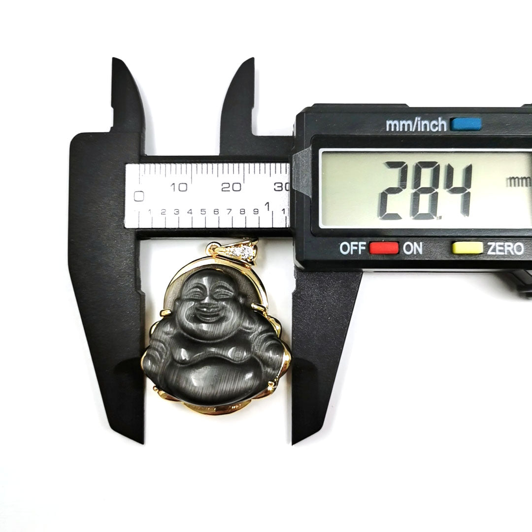 Black Natural Stone Buddha Jade Gold Filled Pendant - O170 - DLUXCA