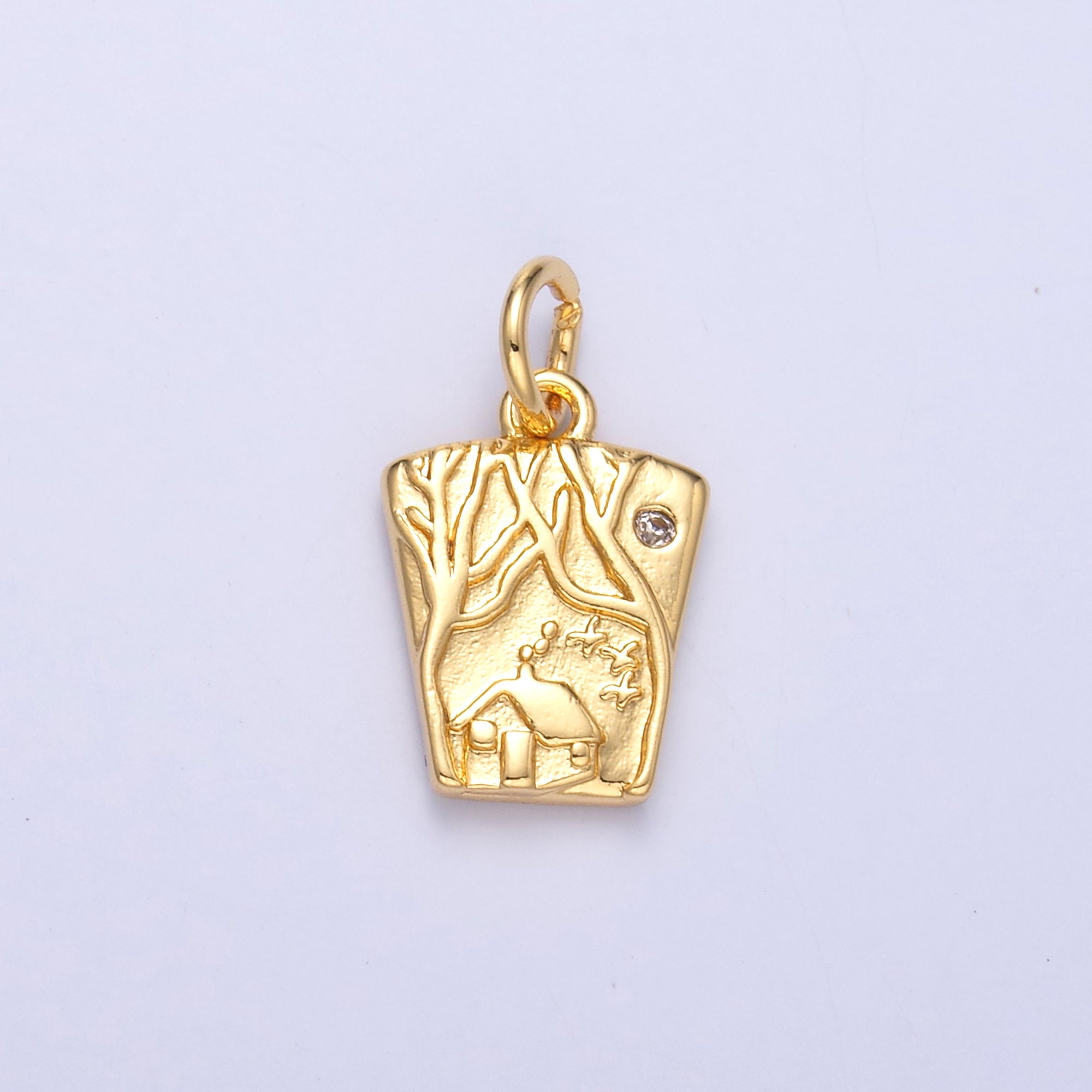 24K Gold Filled Wooden Cabin House in Forest Charm in Gold & Silver | N009