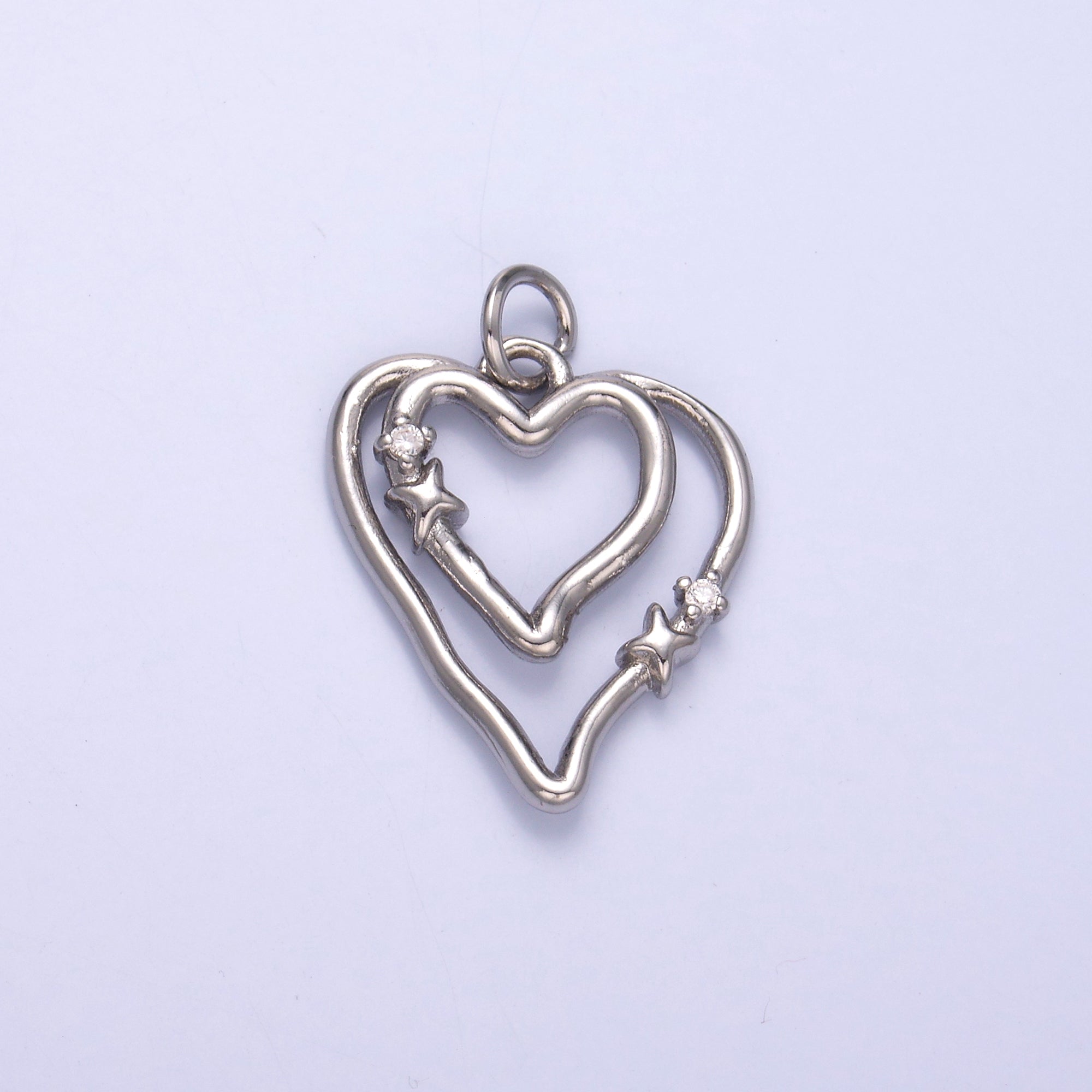 24K Gold Filled CZ Star Heart Double Band Charm in Gold & Silver | N016