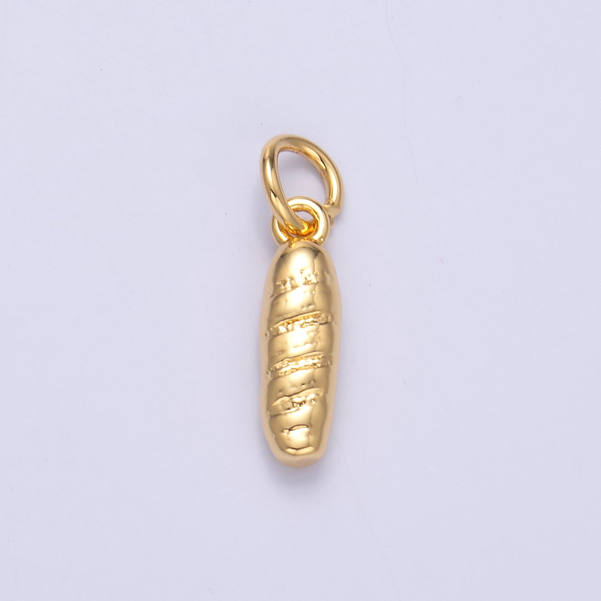 24K Gold Filled Baguette Bread Multidimensional 3D Charm in Gold & Silver | N017