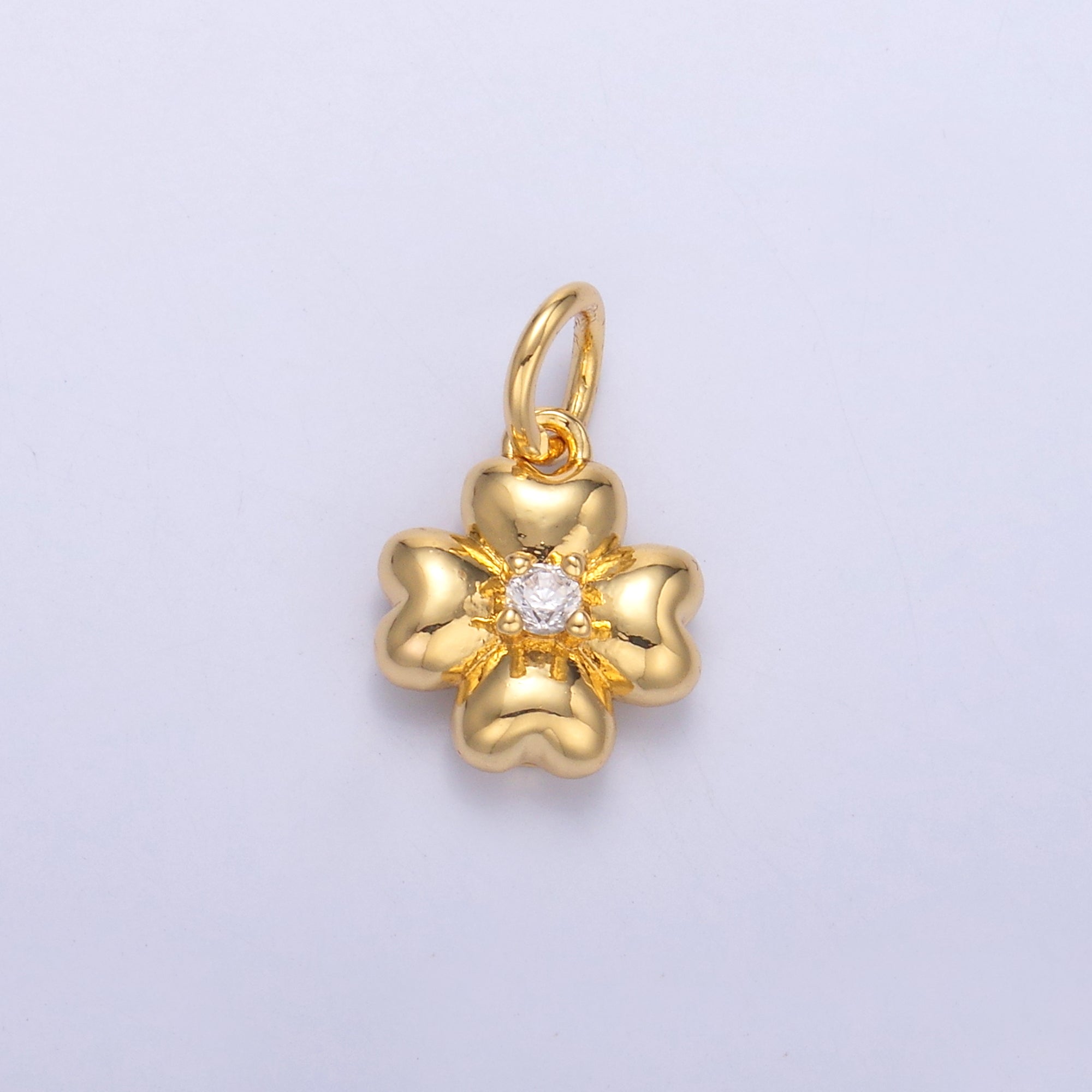 24K Gold Filled Clear CZ Chubby Flower Multidimensional 3D Charm in Gold & Silver | N018