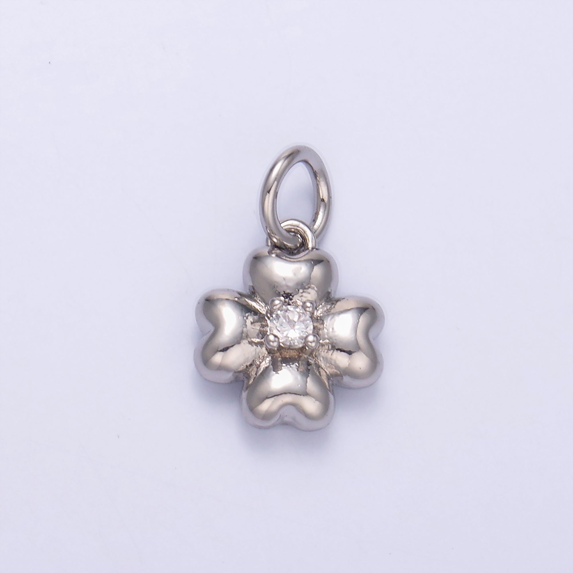 24K Gold Filled Clear CZ Chubby Flower Multidimensional 3D Charm in Gold & Silver | N018