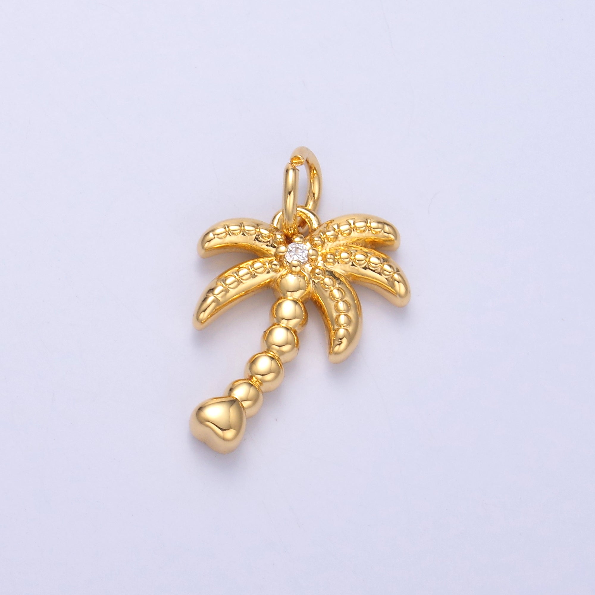 24K Gold Filled CZ Dotted Nature Palm Tree 3D Multidimensional Charm in Gold & Silver | N019