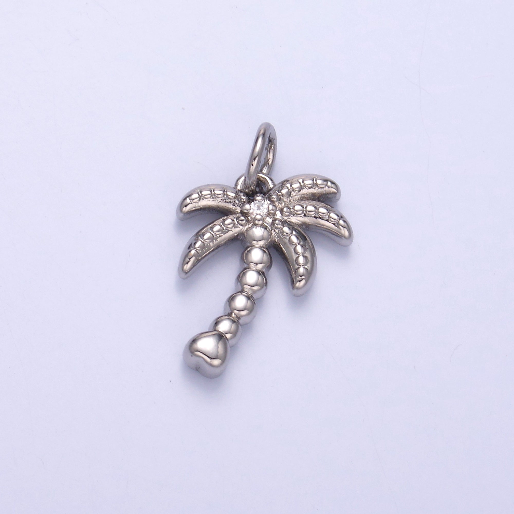 24K Gold Filled CZ Dotted Nature Palm Tree 3D Multidimensional Charm in Gold & Silver | N019