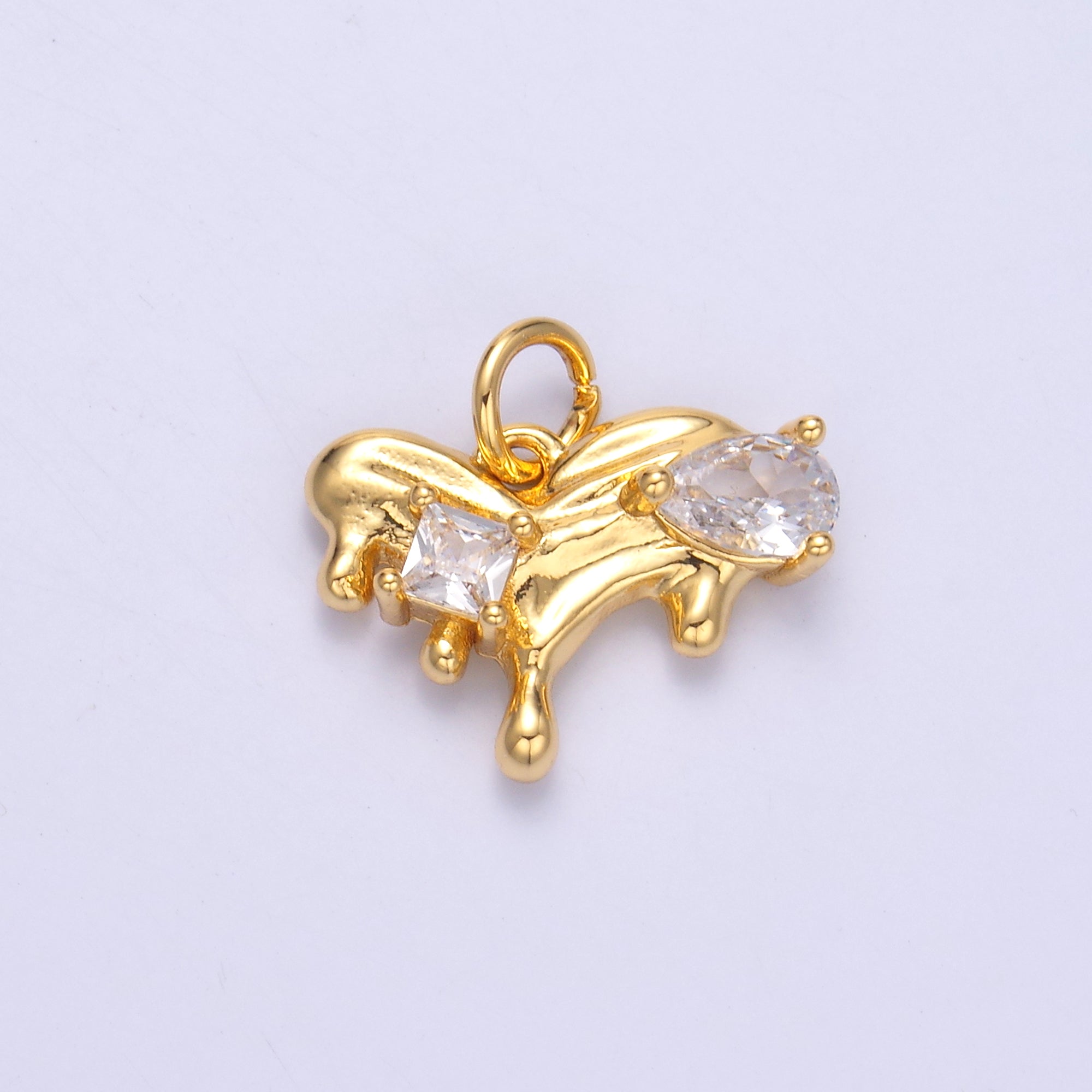 24K Gold Filled Clear CZ Molten Heart Charm in Gold & Silver | N020