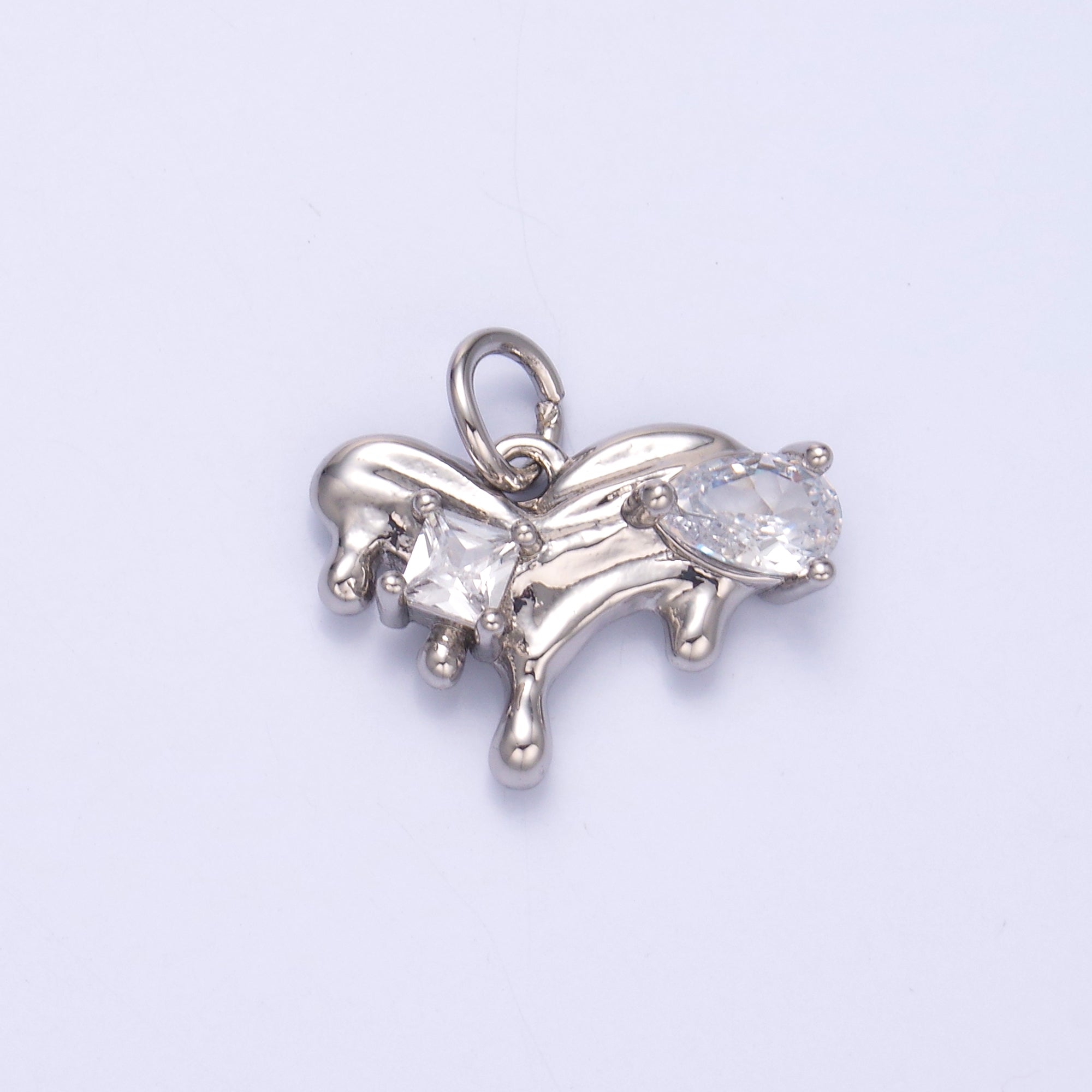 24K Gold Filled Clear CZ Molten Heart Charm in Gold & Silver | N020