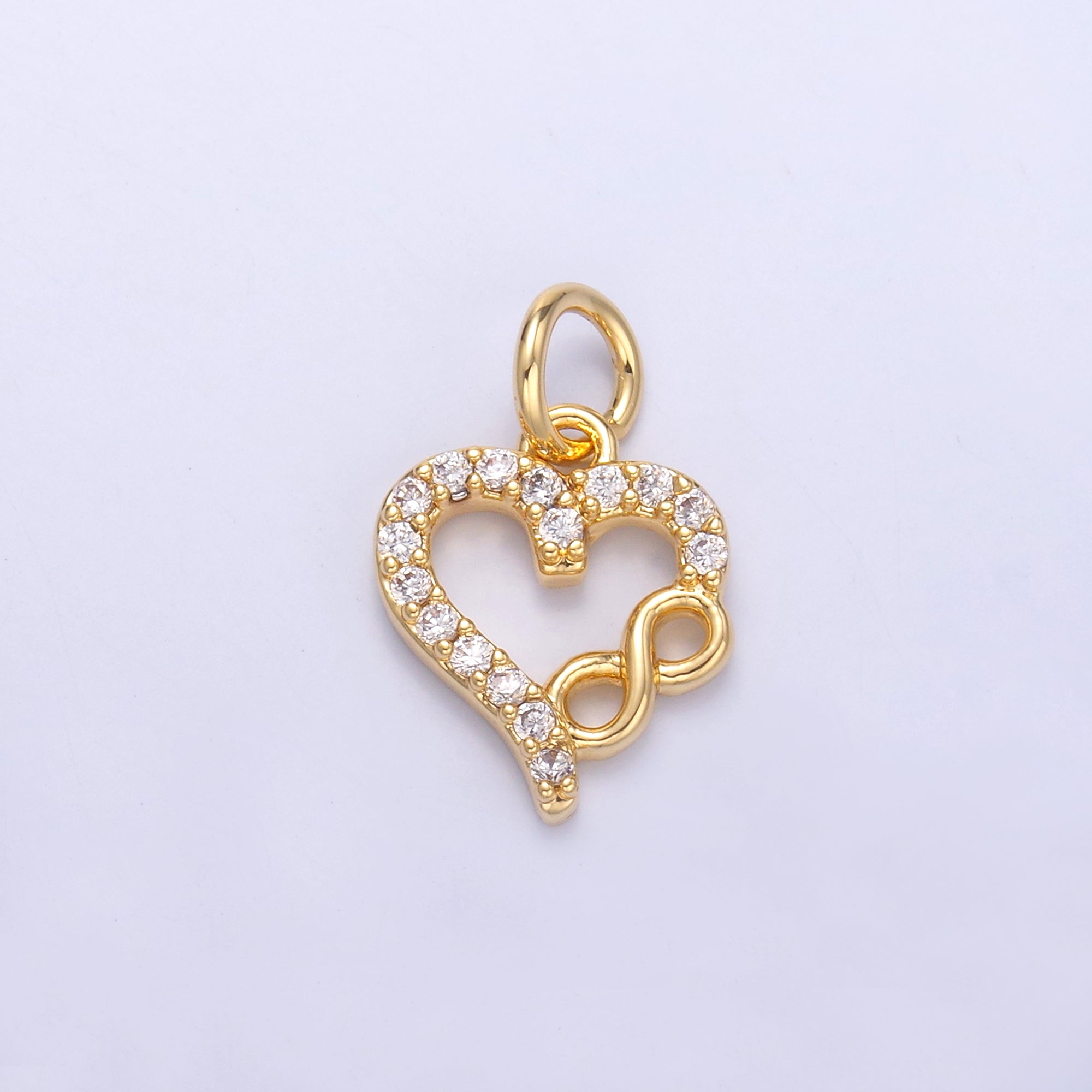 24K Gold Filled Micro Paved CZ Infinite Heart Charm in Gold & Silver | N023
